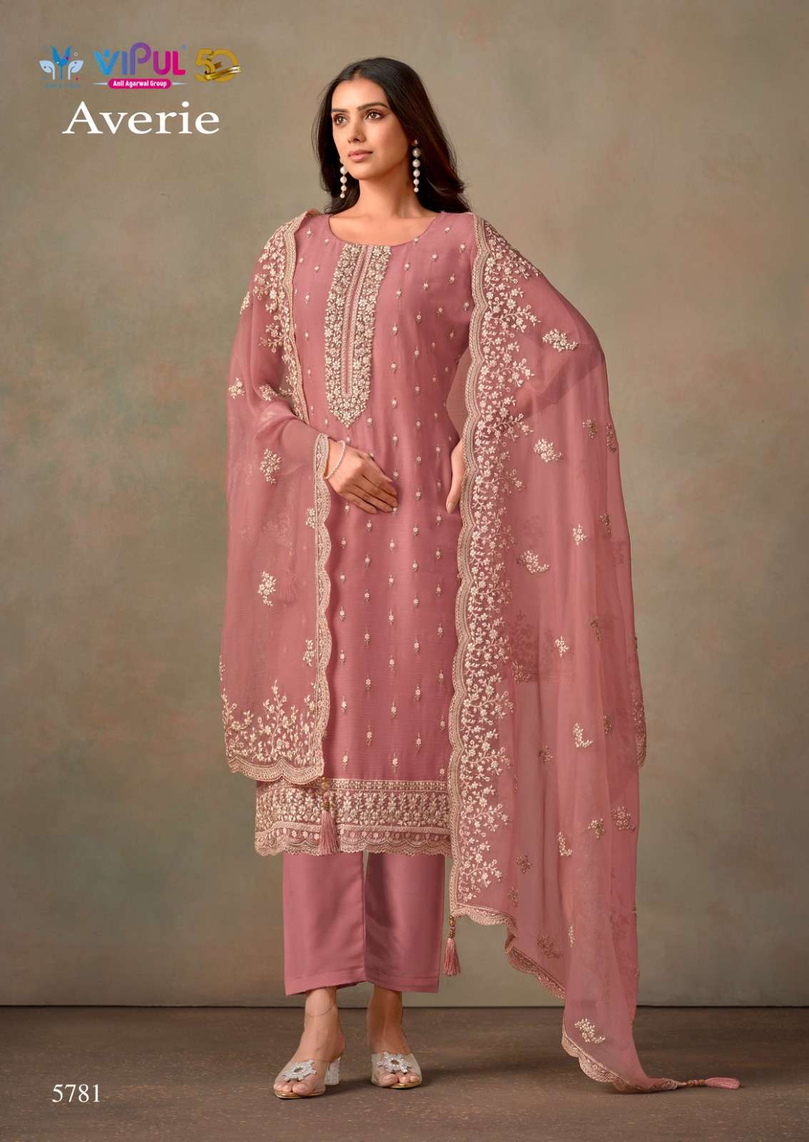 VIPUL FASHION AVERIE ORGANZA STYLE SUIT CATALOGUE WHOLESALER 2024