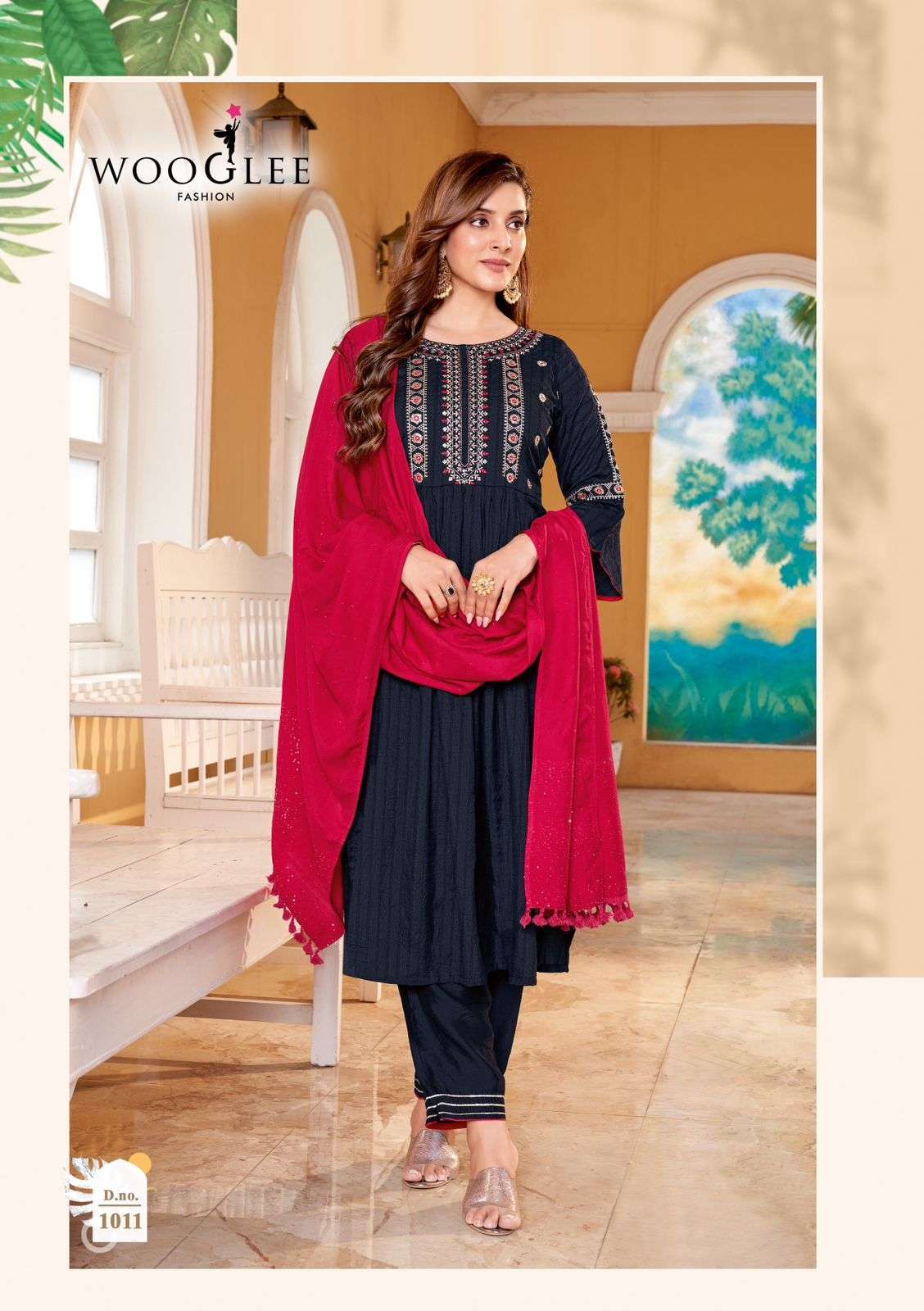 WOOGLEE CORAL VOL 2 WEAVING PATTERN KURTI PANT WITH DUPATTA SET WHOLESALER 