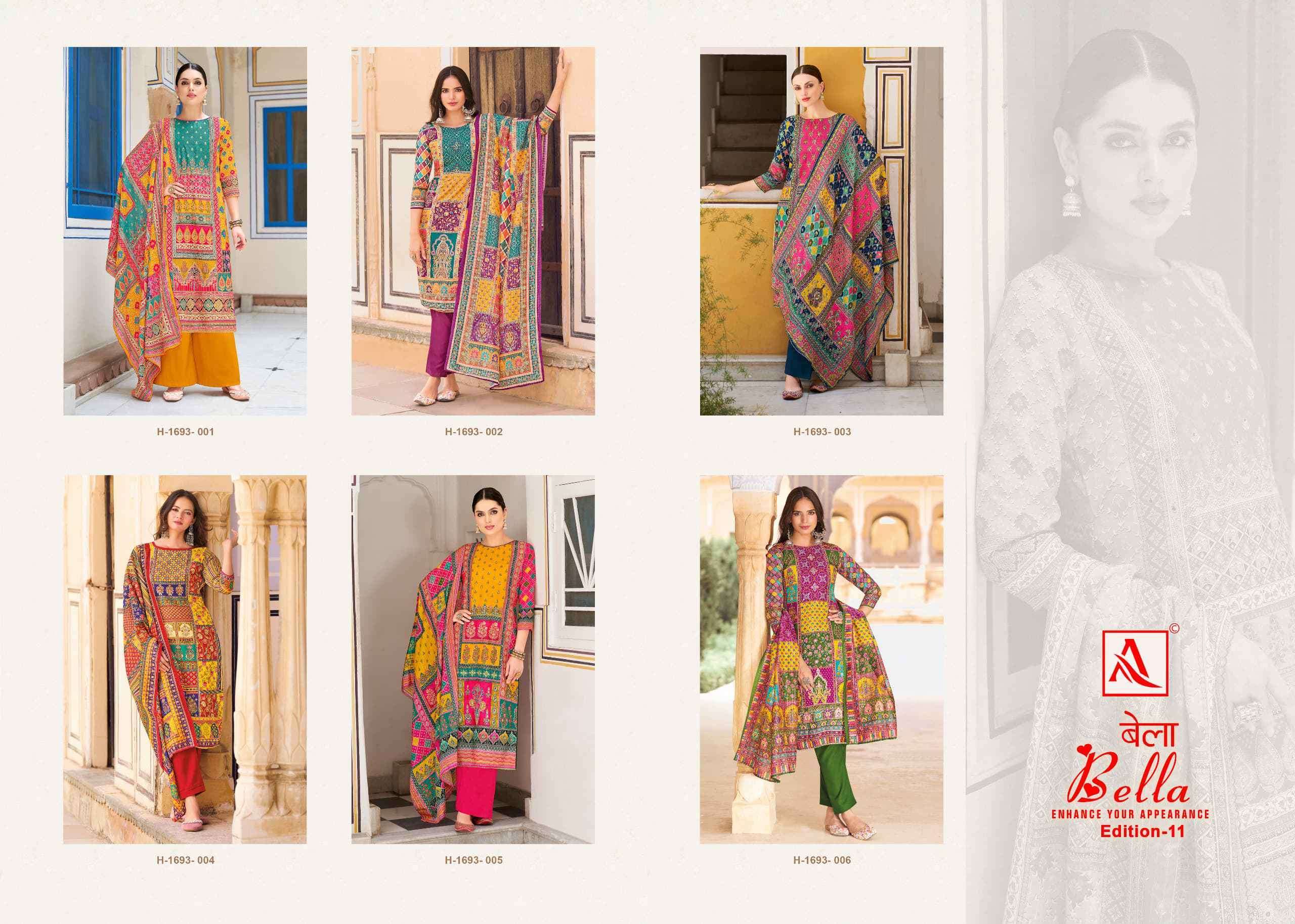 ALOK SUIT BELLA EDITION 11 PURE MUSLIN LADIES SUIT CATALOG EXPORTER IN SURAT 