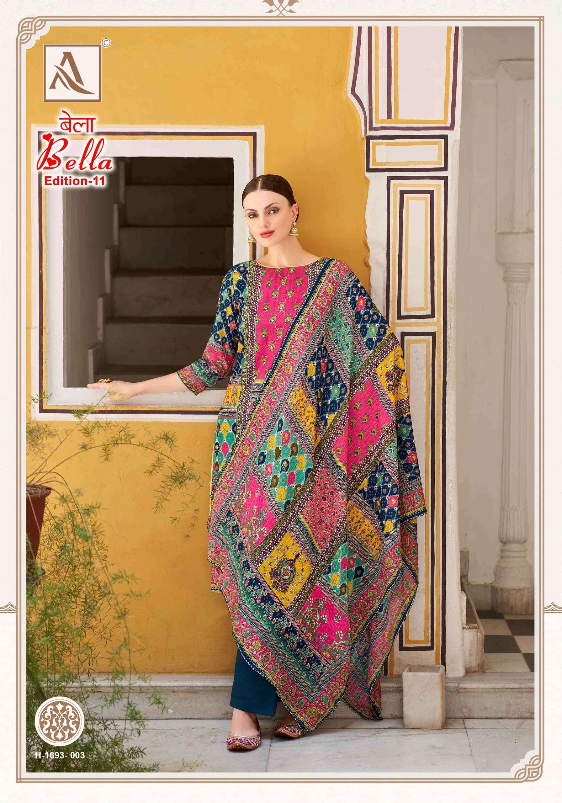 ALOK SUIT BELLA EDITION 11 PURE MUSLIN LADIES SUIT CATALOG EXPORTER IN SURAT 