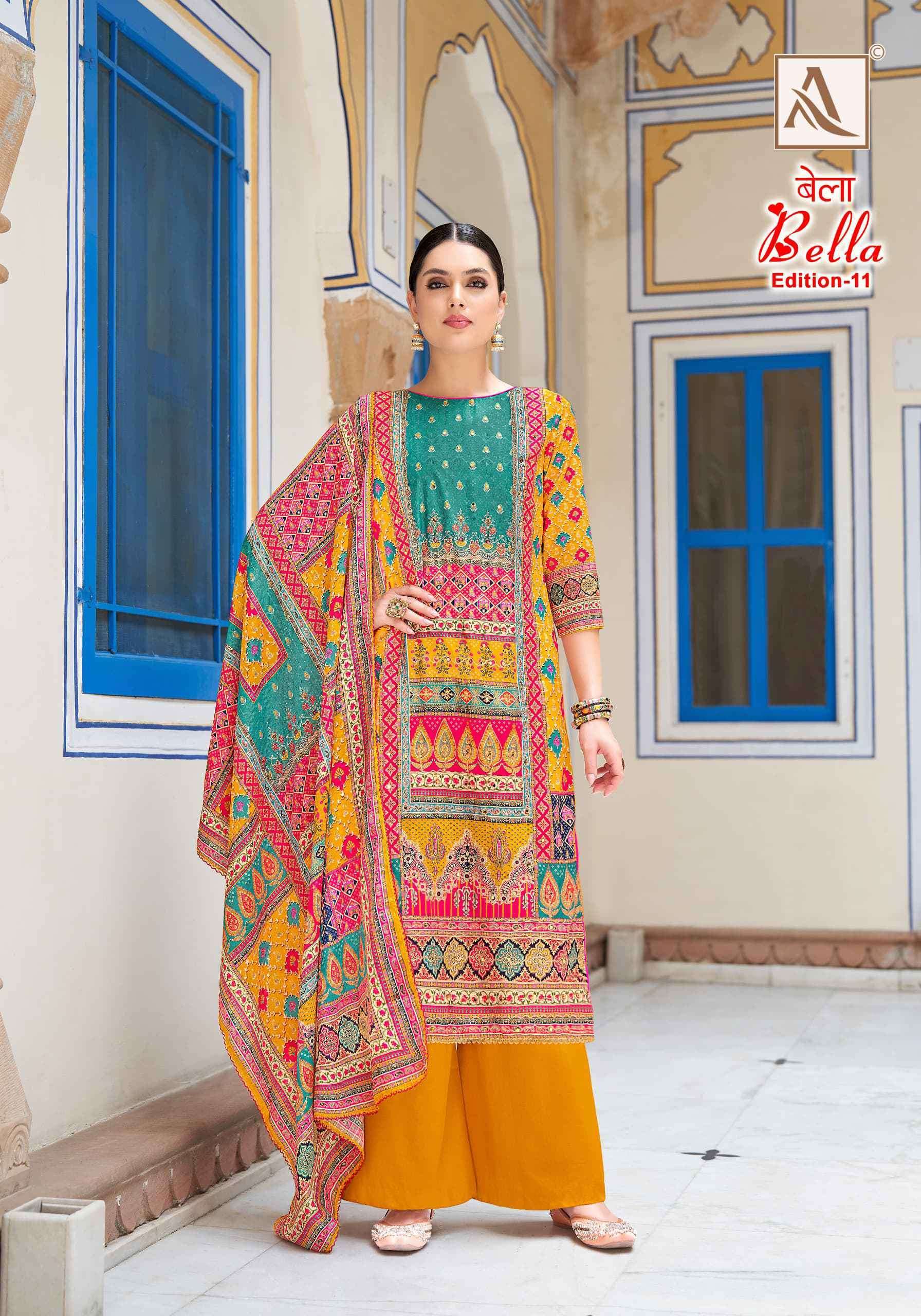 ALOK SUIT BELLA EDITION 11 PURE MUSLIN LADIES SUIT CATALOG EXPORTER IN SURAT 
