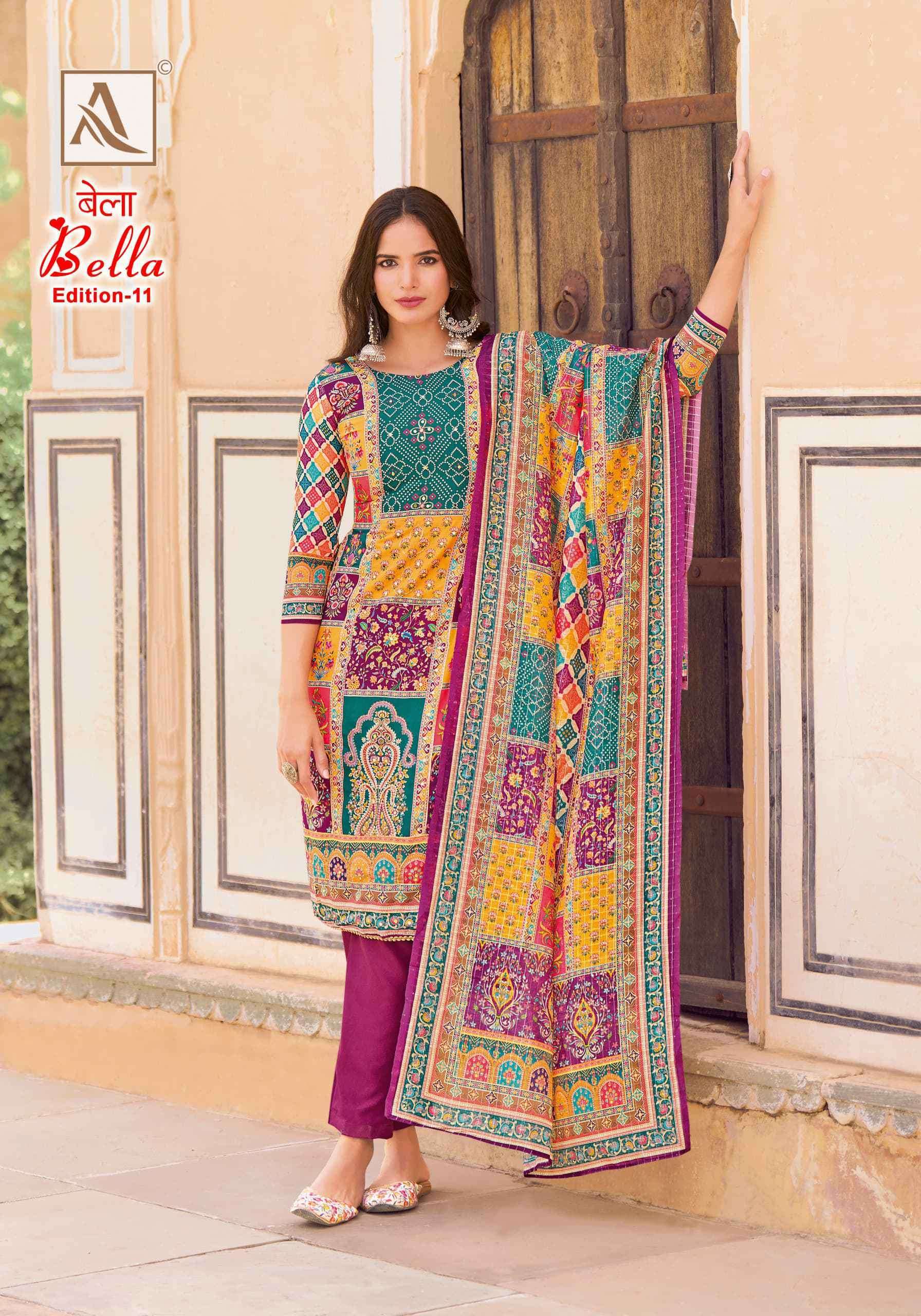 ALOK SUIT BELLA EDITION 11 PURE MUSLIN LADIES SUIT CATALOG EXPORTER IN SURAT 