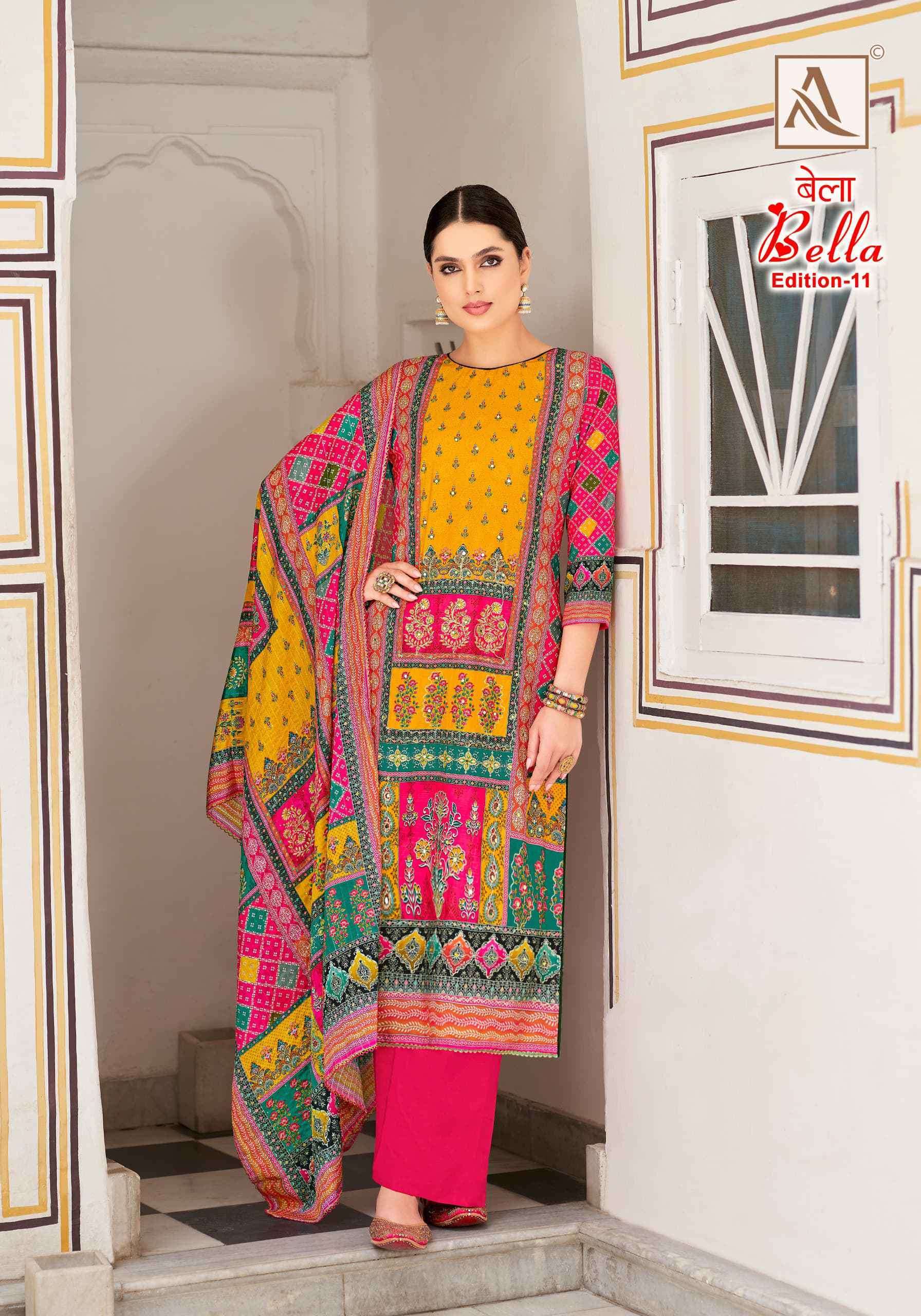 ALOK SUIT BELLA EDITION 11 PURE MUSLIN LADIES SUIT CATALOG EXPORTER IN SURAT 