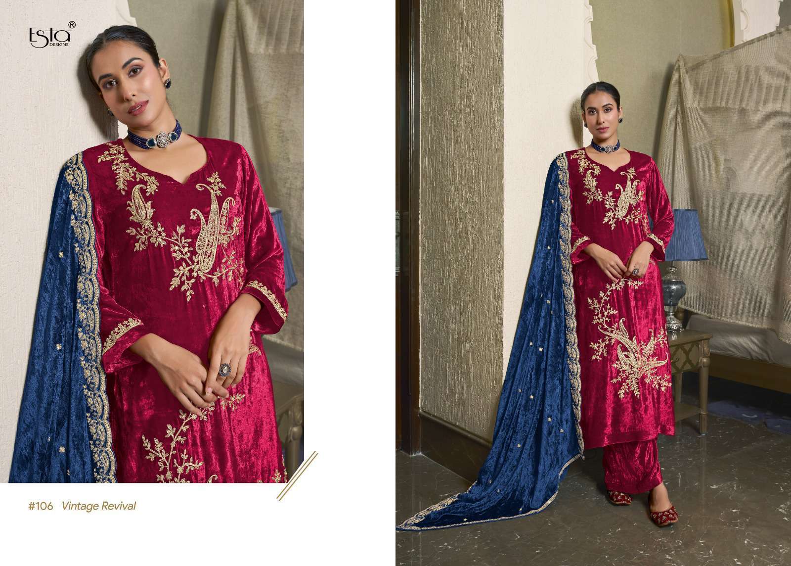 ESTA MEHER PURE SILK VELVET DESIGNER SUIT CATALOGUE DEALER 