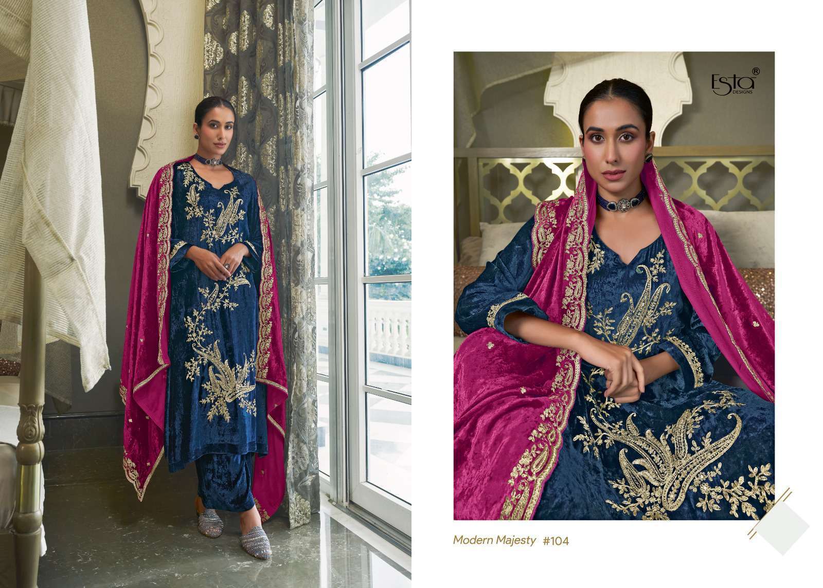 ESTA MEHER PURE SILK VELVET DESIGNER SUIT CATALOGUE DEALER 
