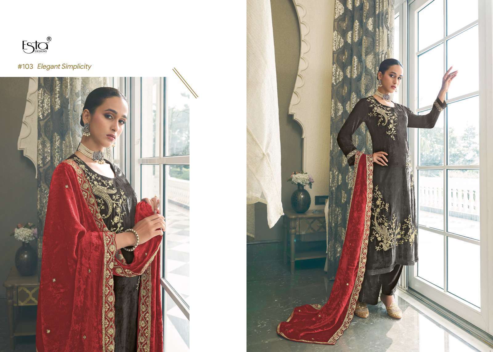 ESTA MEHER PURE SILK VELVET DESIGNER SUIT CATALOGUE DEALER 