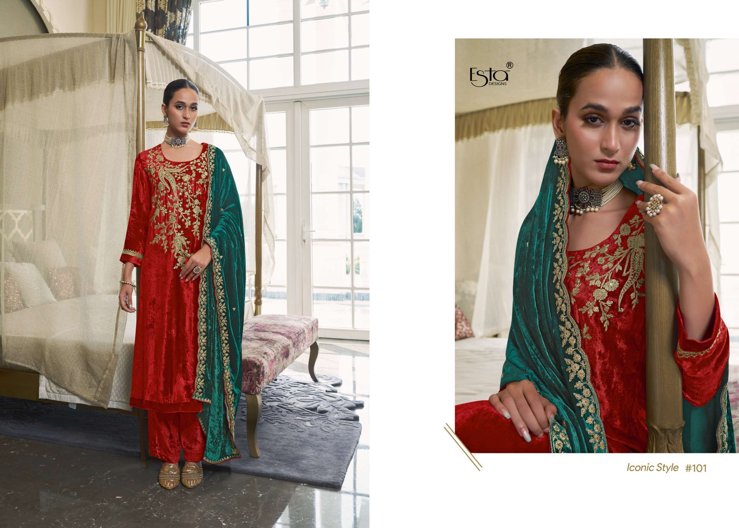 ESTA MEHER PURE SILK VELVET DESIGNER SUIT CATALOGUE DEALER 