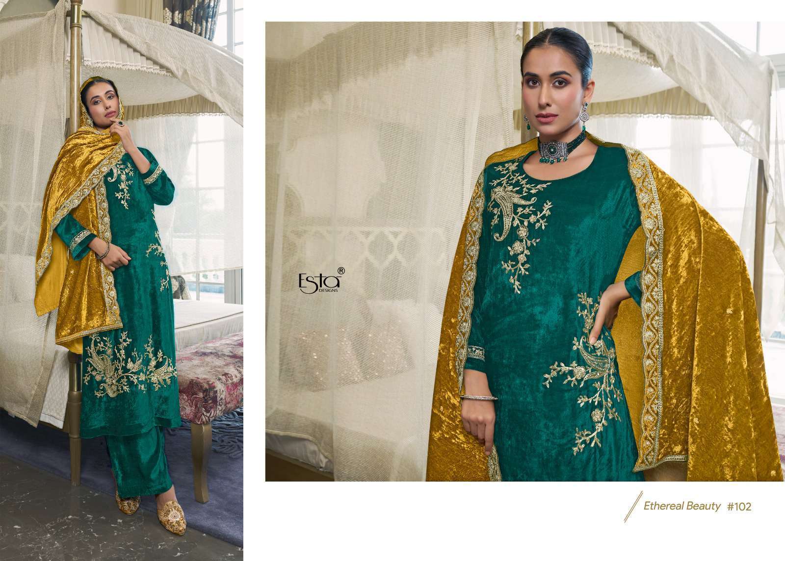 ESTA MEHER PURE SILK VELVET DESIGNER SUIT CATALOGUE DEALER 