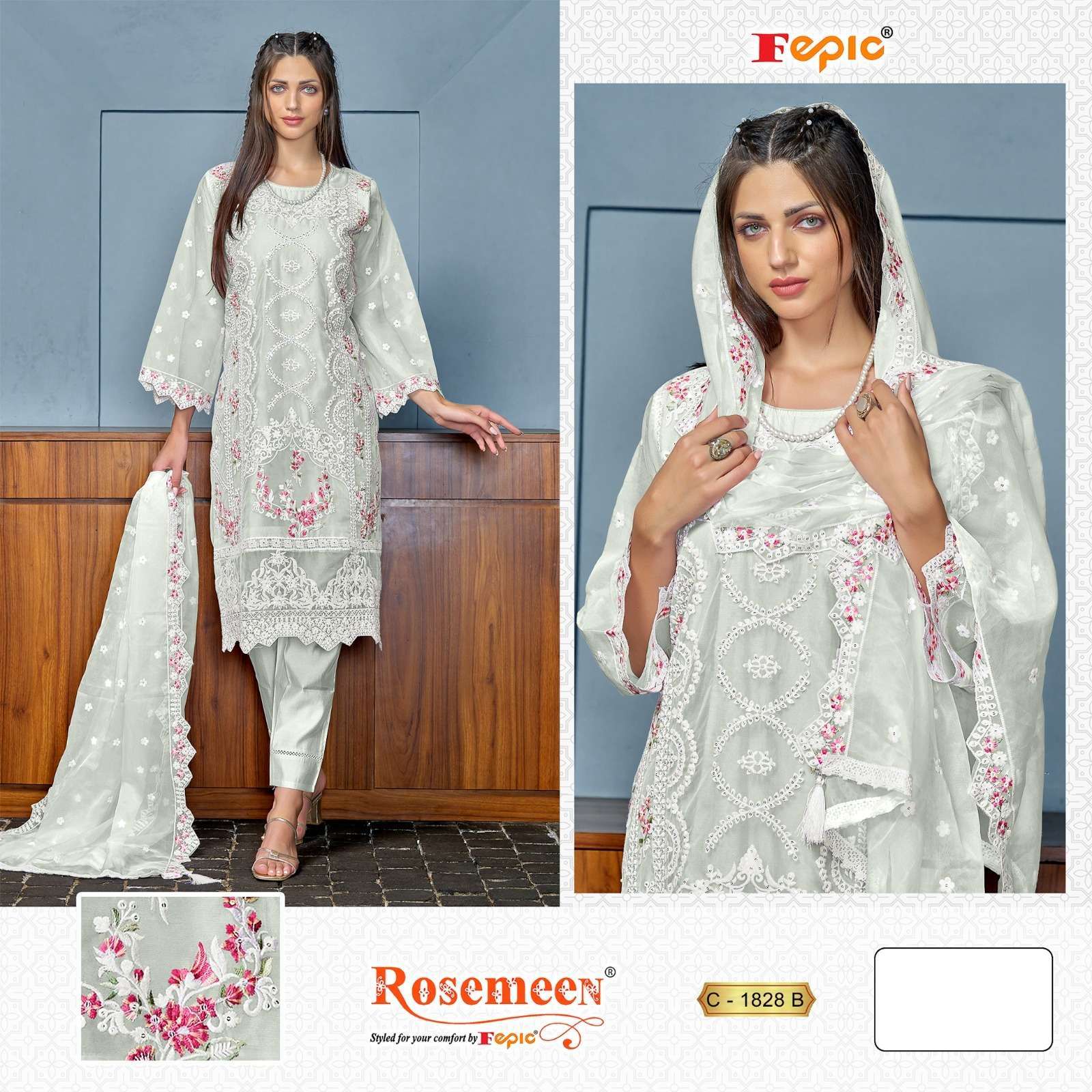 FEPIC C 1828 COLORS HEAVY EMBROIDERY ORGANZA DRESS COLLECTION WHOLESALE PRICE 2024