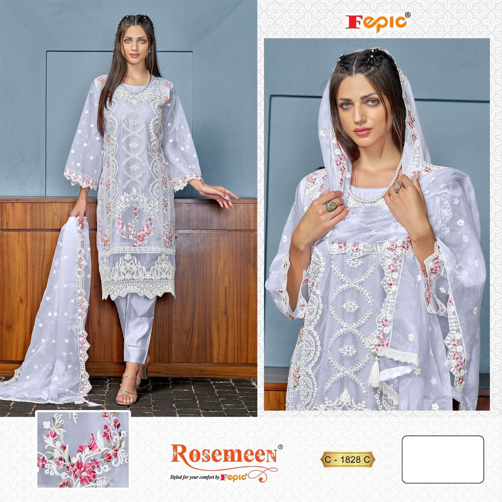 FEPIC C 1828 COLORS HEAVY EMBROIDERY ORGANZA DRESS COLLECTION WHOLESALE PRICE 2024