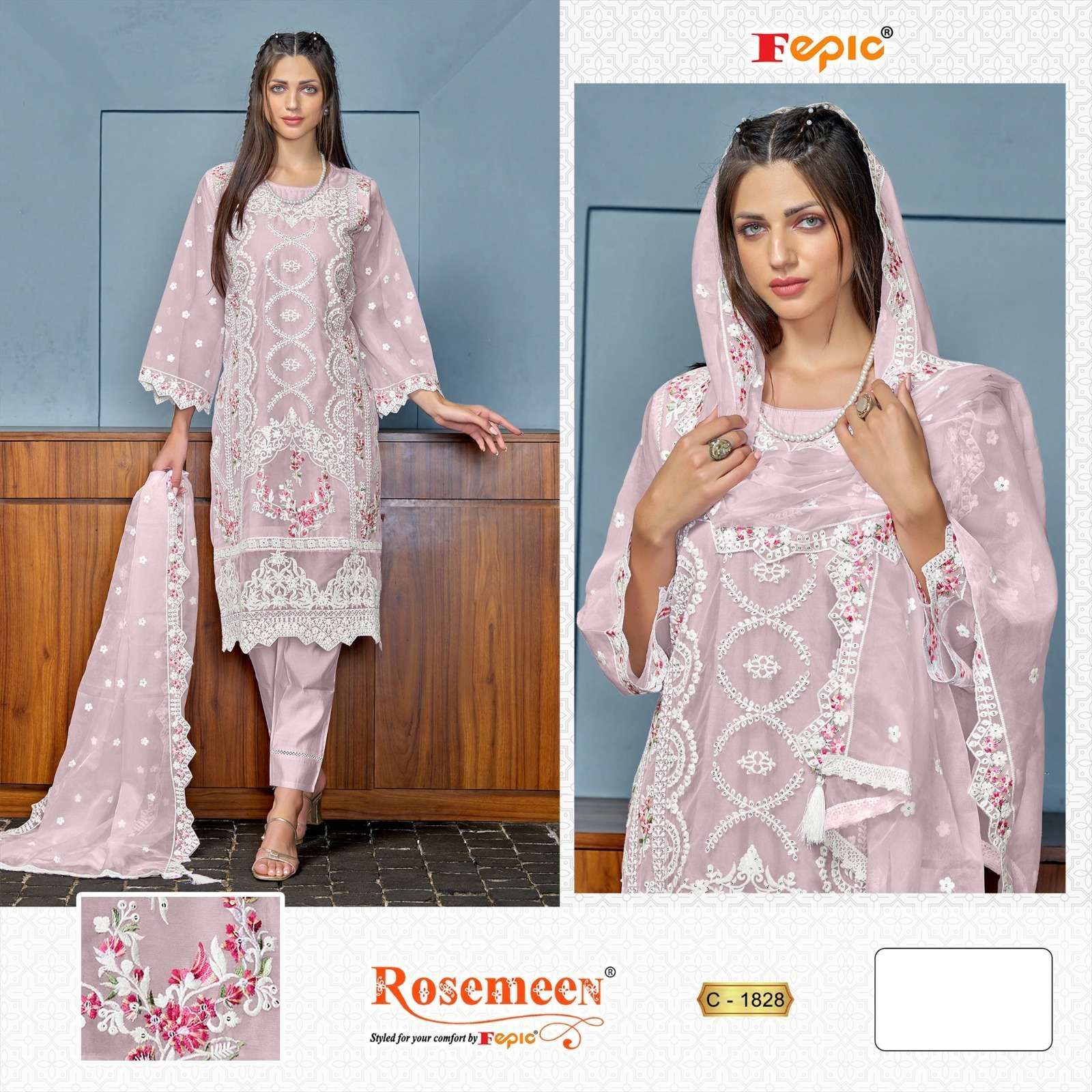 FEPIC C 1828 COLORS HEAVY EMBROIDERY ORGANZA DRESS COLLECTION WHOLESALE PRICE 2024