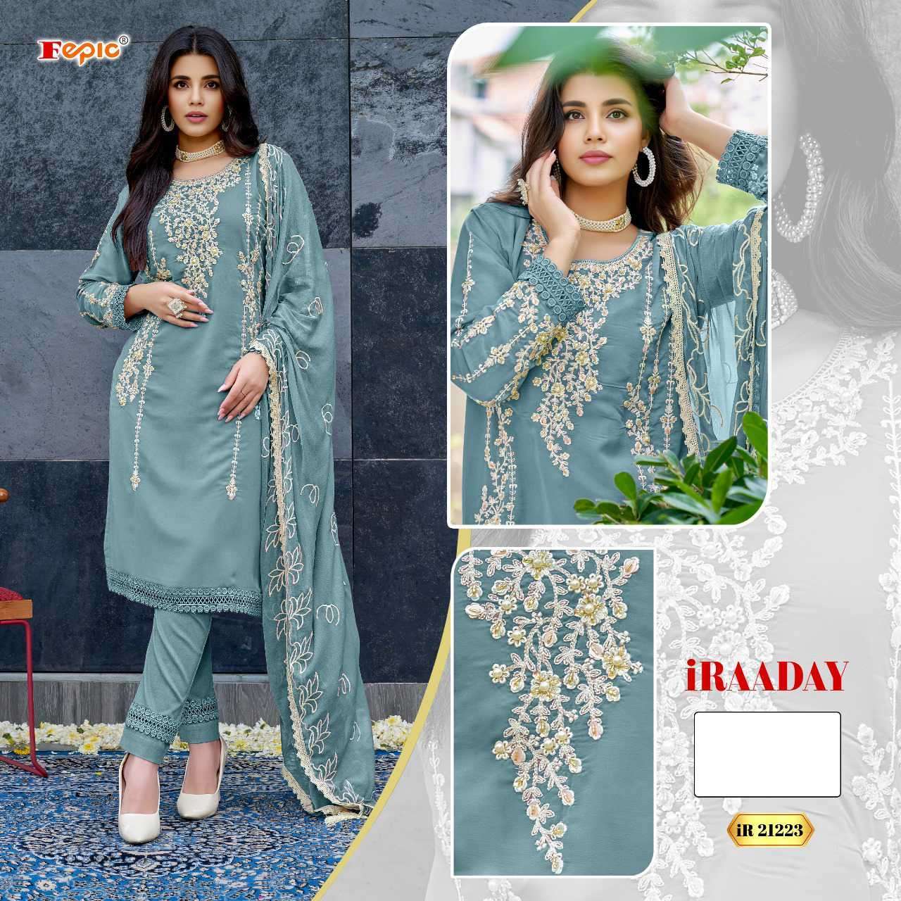 FEPIC IR 21223 COLORS FANCY GEORGETTE PAKISTANI SUIT COLLECTION WHOLESALER 2024