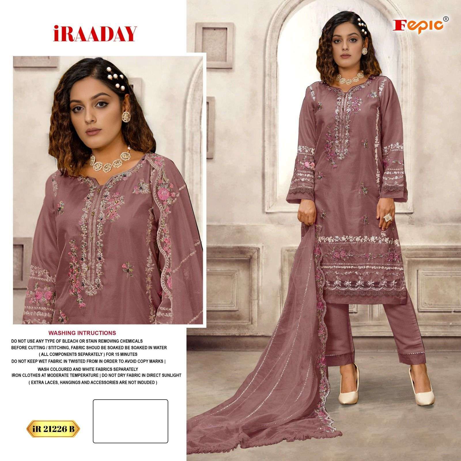 FEPIC IR 21226 COLORS ORGANZA EMBROIDERY PAKISTANI SUIT WHOLESALER