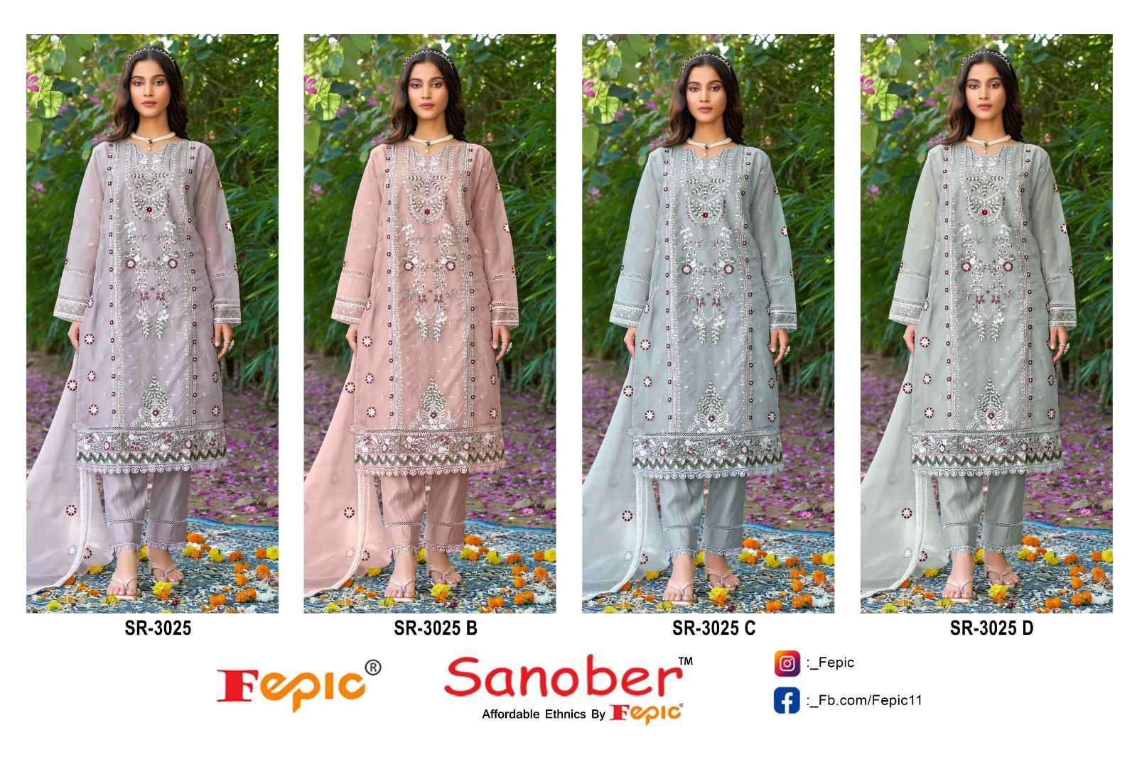 FEPIC SR 3025 COLORS PAKISTANI READYMADE ORGANZA SUIT EXPORTER 2024