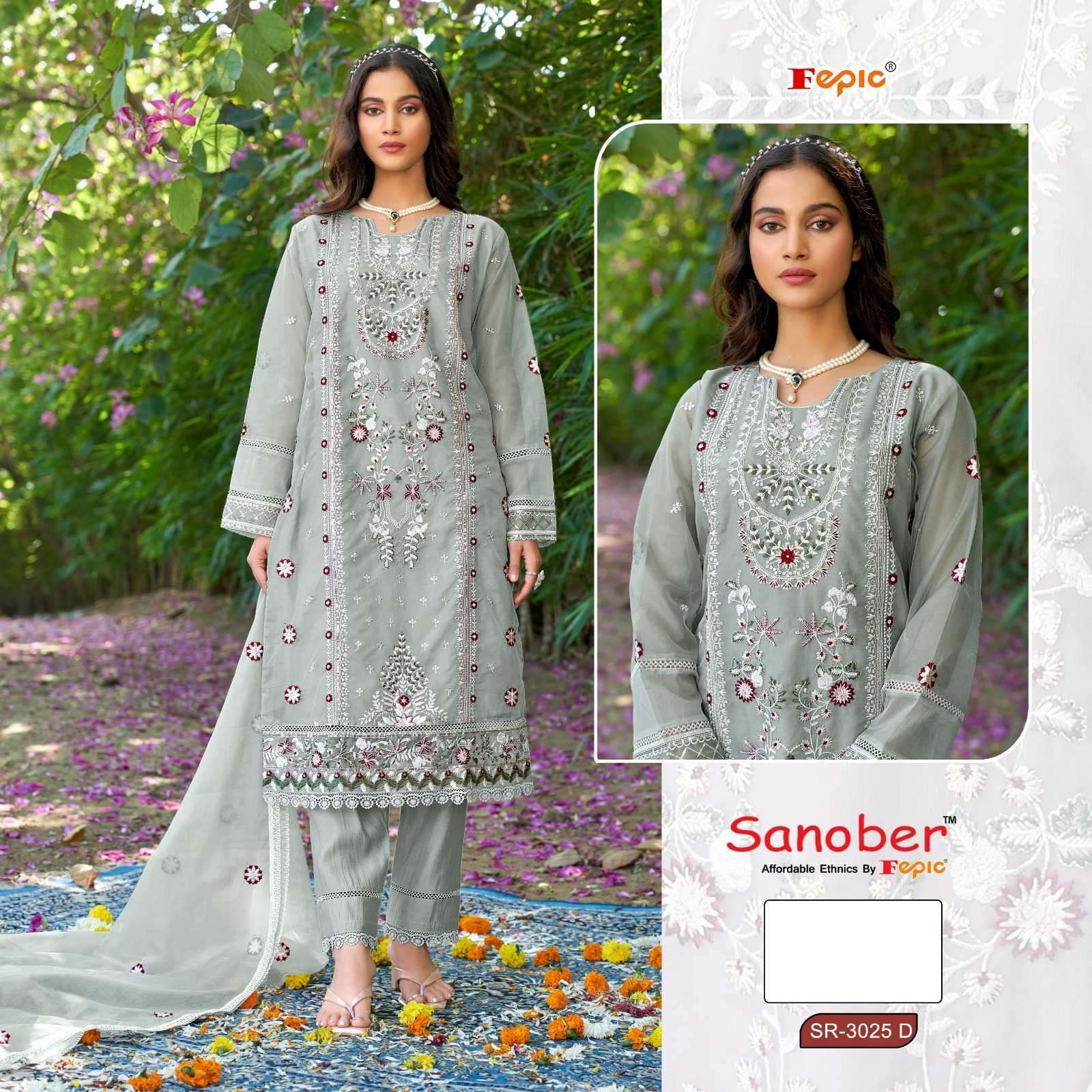 FEPIC SR 3025 COLORS PAKISTANI READYMADE ORGANZA SUIT EXPORTER 2024
