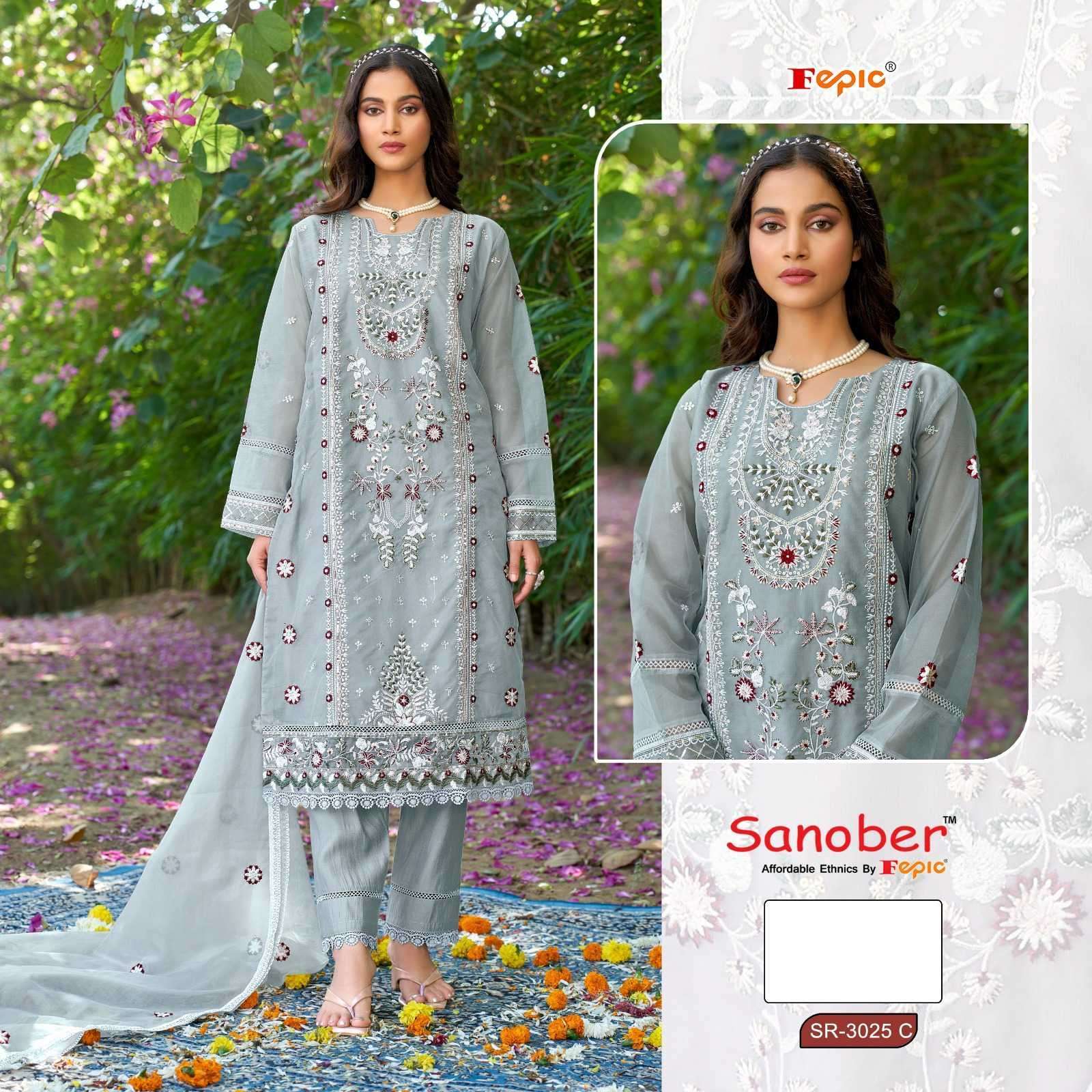 FEPIC SR 3025 COLORS PAKISTANI READYMADE ORGANZA SUIT EXPORTER 2024