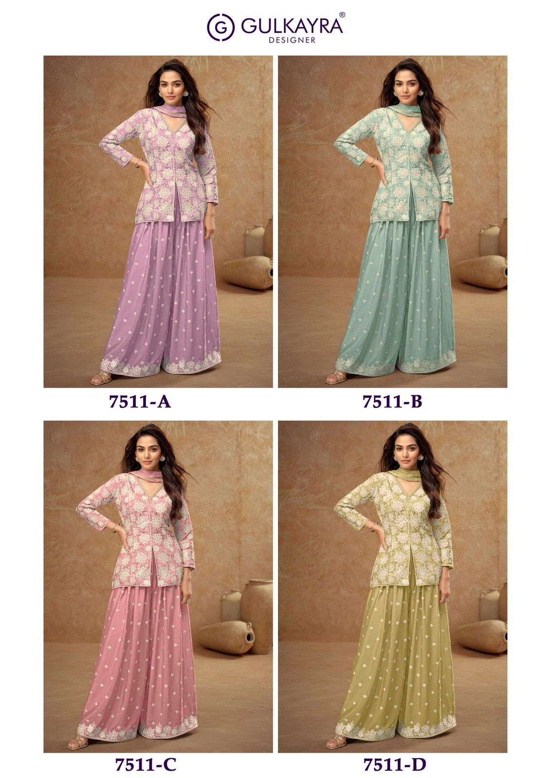 GULKAYRA FIRDOUS 7511 COLORS DESIGNER TOP DUPATTA PALAZOO SET COLLECTION SUPPLIER 