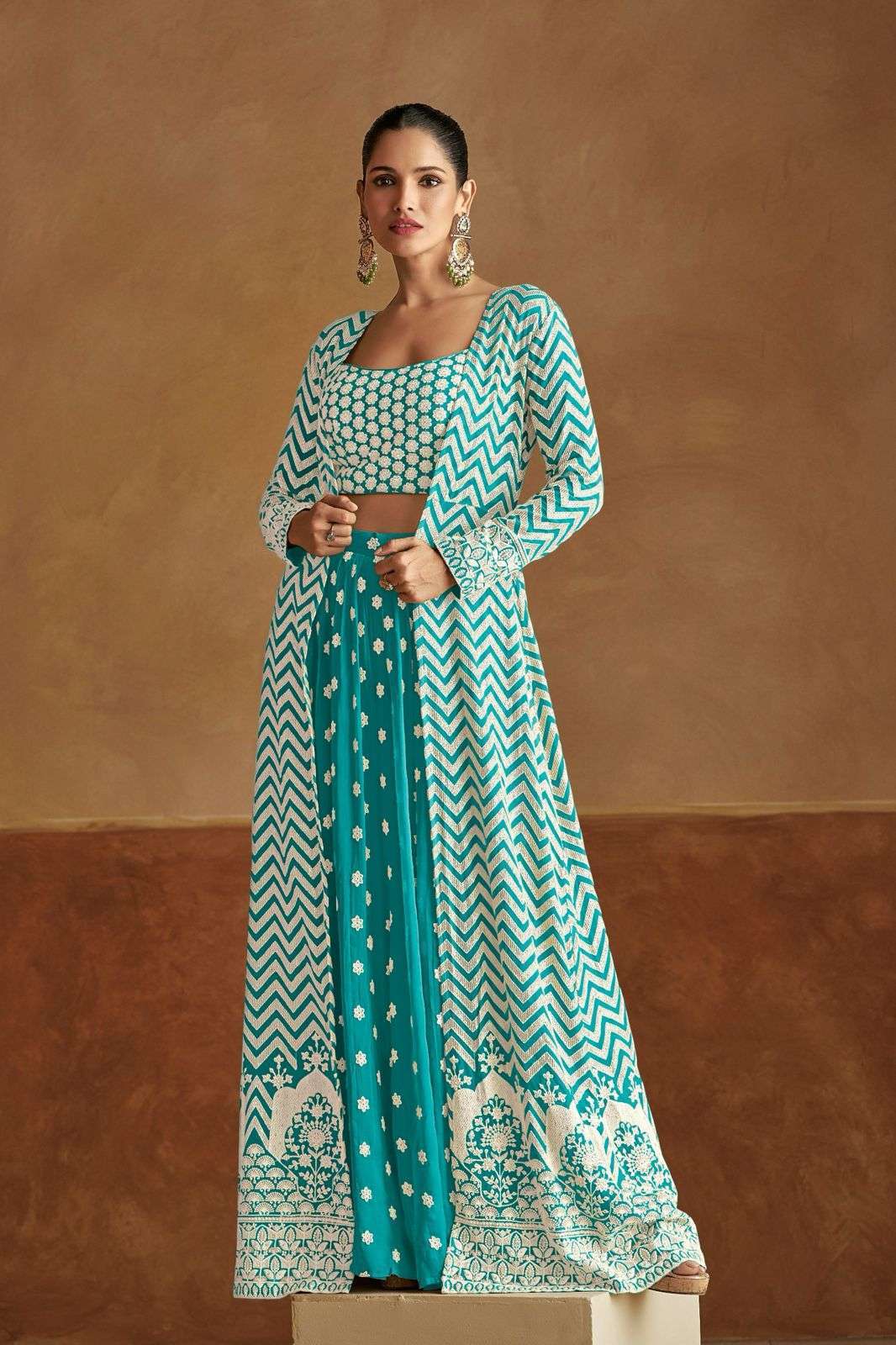 GULKAYRA GEETIKA 7503 COLORS PARTYWEAR SHRUG SUIT LATEST DESIGN WHOLESALER 2024