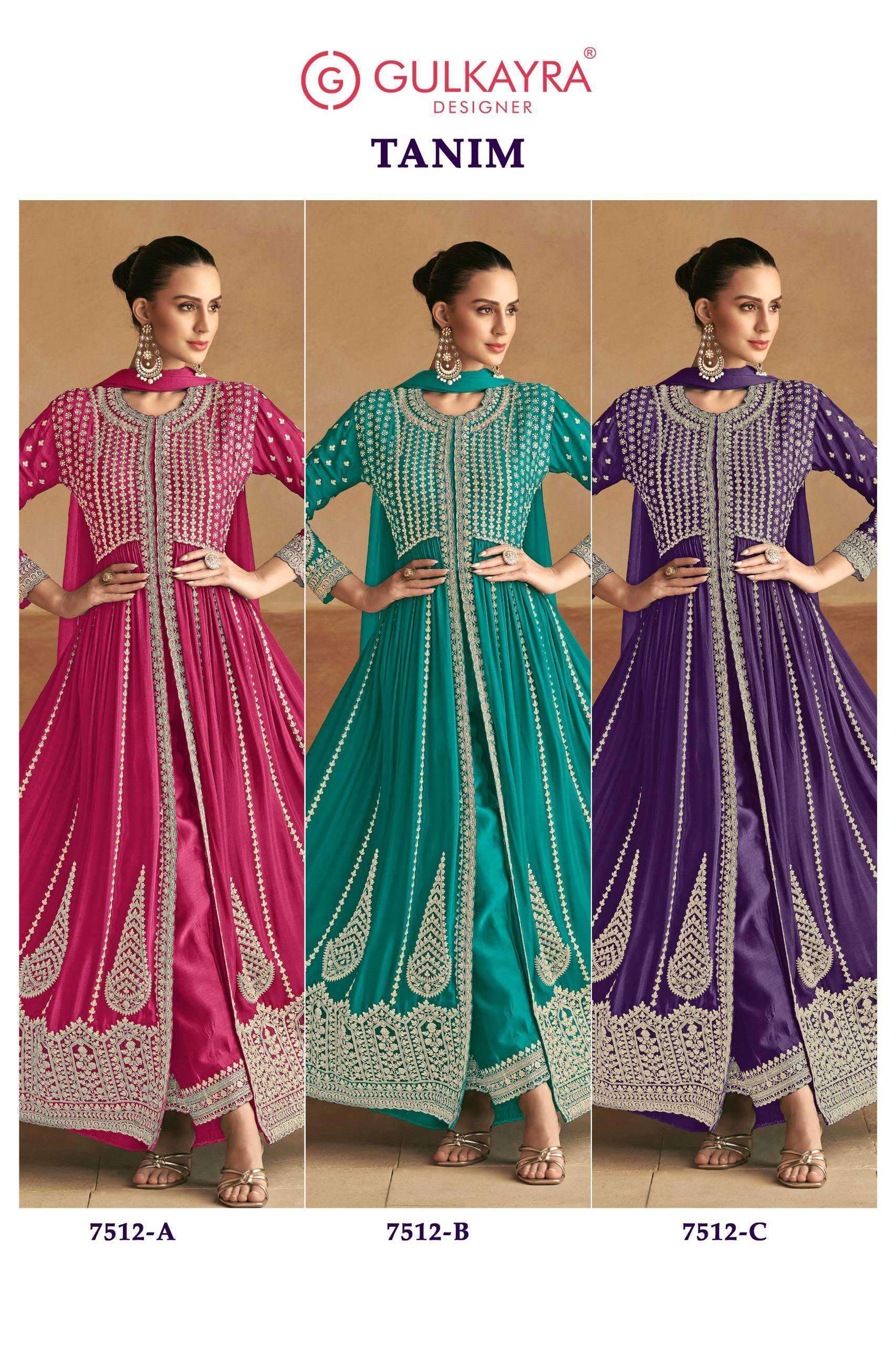 GULKAYRA TANIM 7512 COLORS LATEST INDO WESTERN DRESS COLLECTION WHOLESALE PRICE 