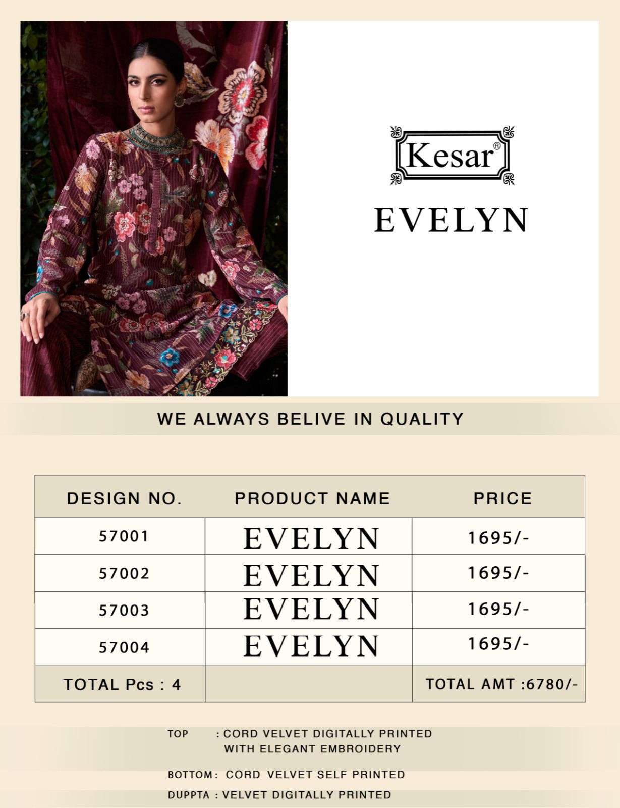 KARACHI PRINTS KESAR EVELYN VELVET SUIT CATALOGUE WHOLESALER 2024
