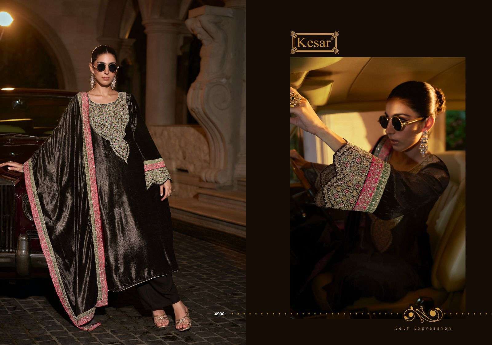 KARACHI PRINTS KESAR LAHZA LATEST DESIGNER VELVET SUIT CATALOGUE WHOLESALER 