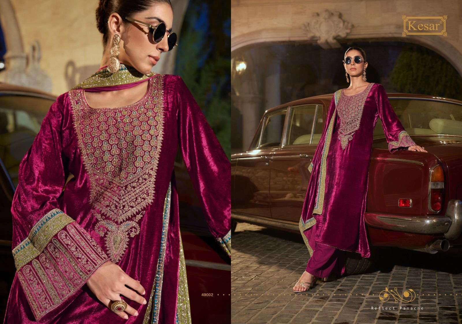 KARACHI PRINTS KESAR LAHZA LATEST DESIGNER VELVET SUIT CATALOGUE WHOLESALER 