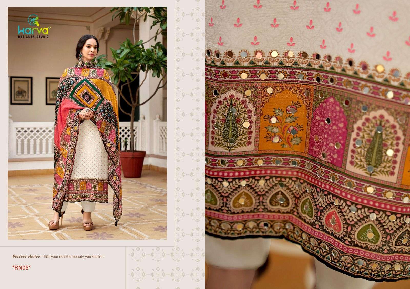 KARVA DESIGNER STUDIO RANCHI VISCOSE MUSLIN LADIES SUIT CATALOGUE WHOLESALER 2024