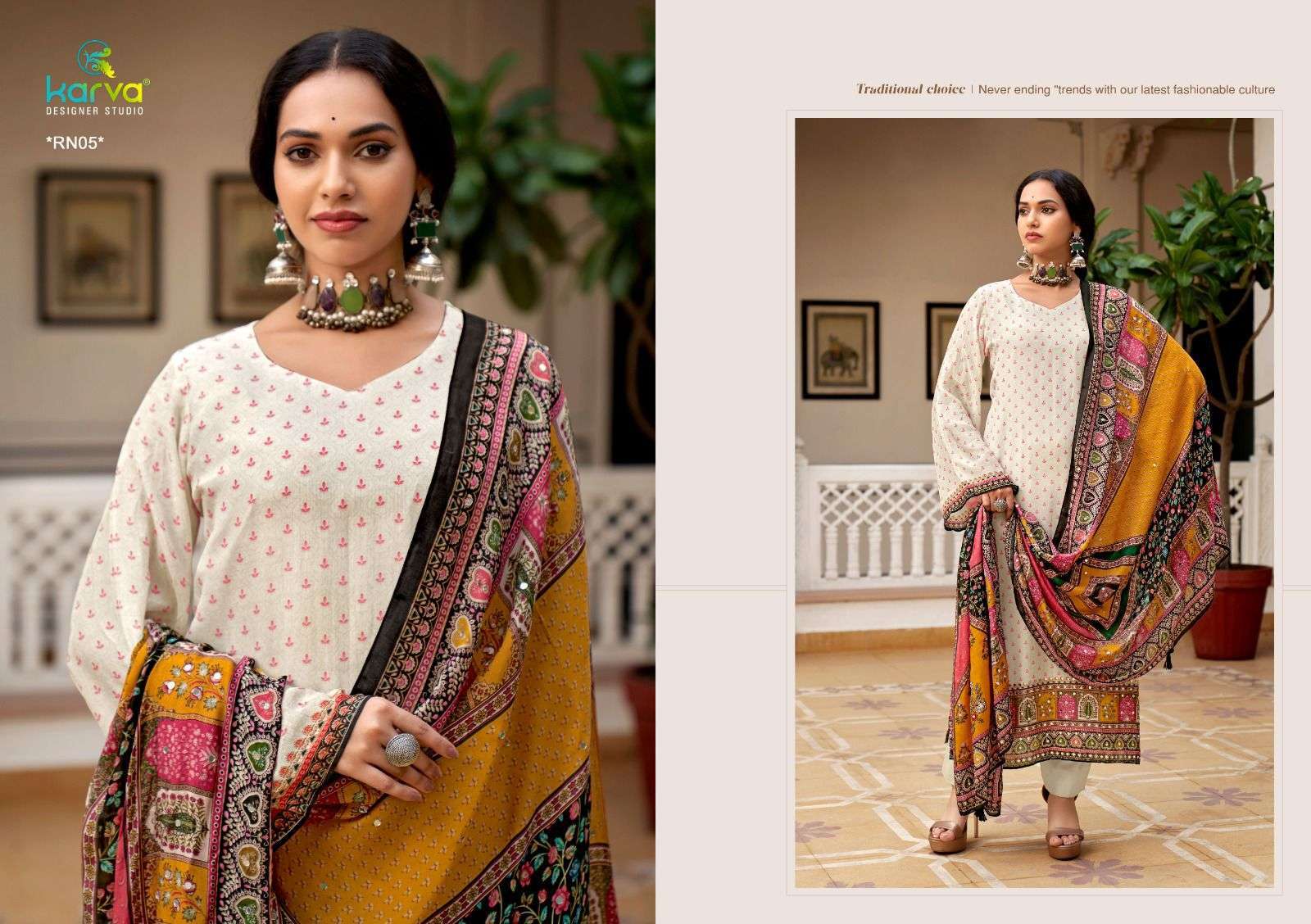 KARVA DESIGNER STUDIO RANCHI VISCOSE MUSLIN LADIES SUIT CATALOGUE WHOLESALER 2024