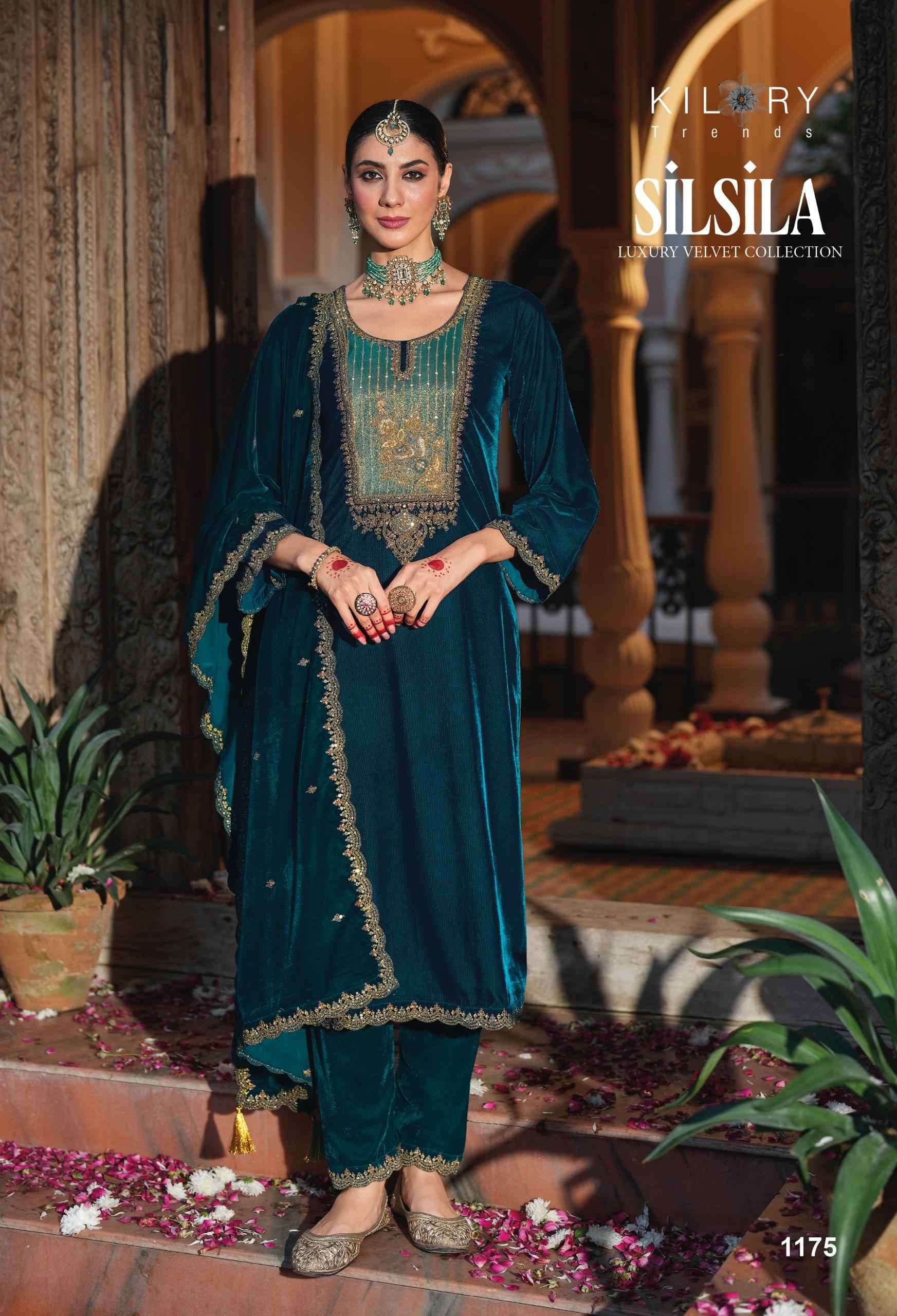 KILORY SILSILA EXCLUSIVE STYLISH VELVET SUIT CATALOGUE DEALERS EXPORTER 