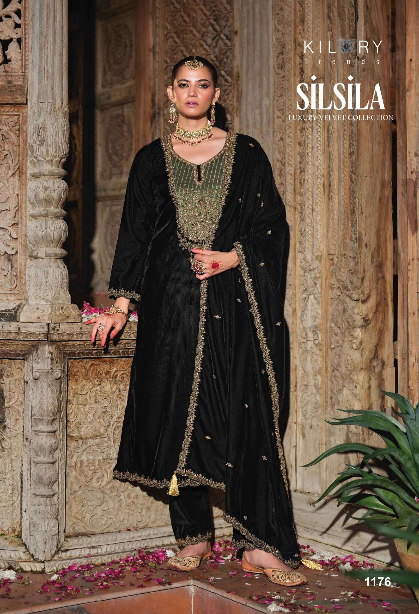 KILORY SILSILA EXCLUSIVE STYLISH VELVET SUIT CATALOGUE DEALERS EXPORTER 