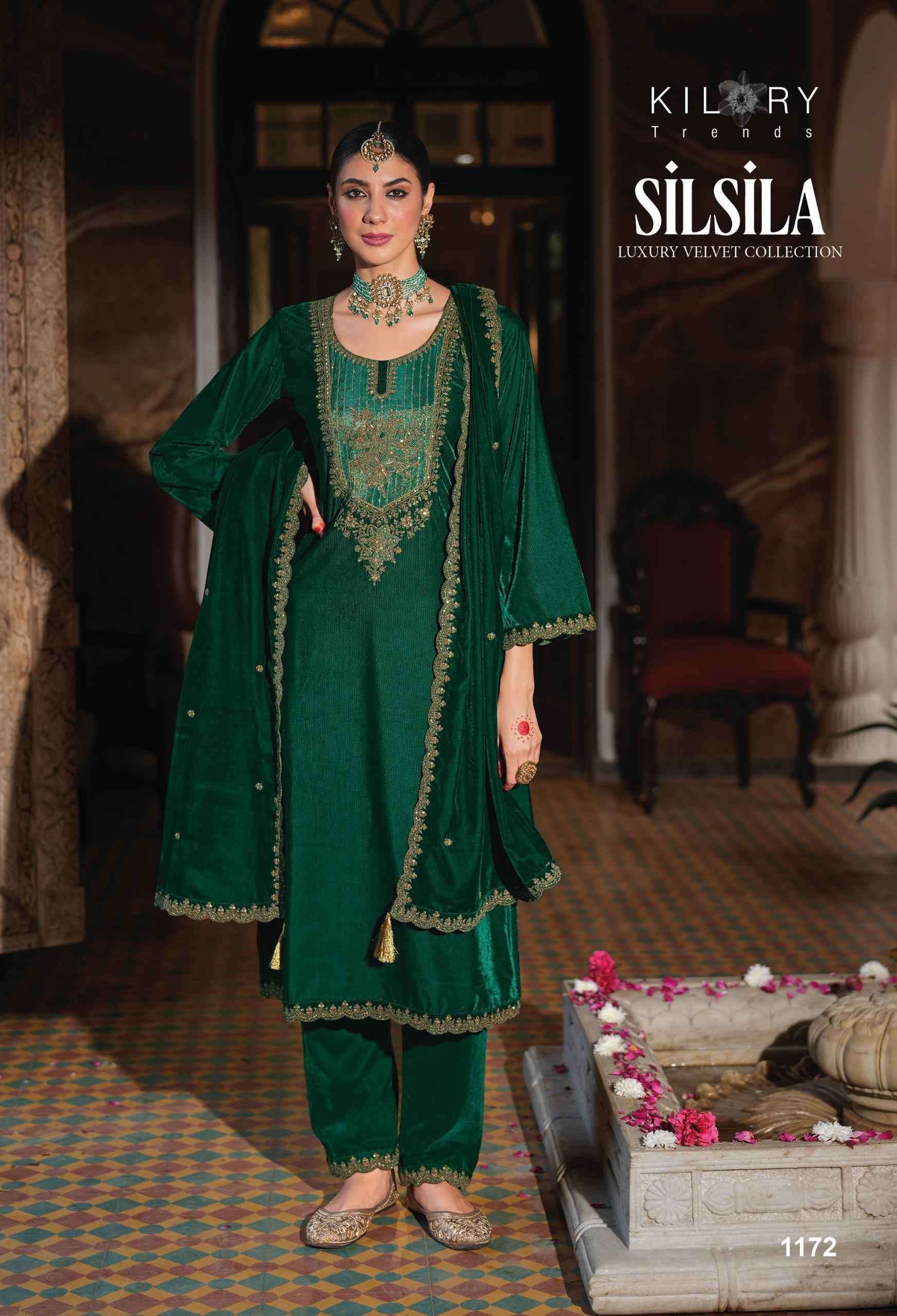 KILORY SILSILA EXCLUSIVE STYLISH VELVET SUIT CATALOGUE DEALERS EXPORTER 