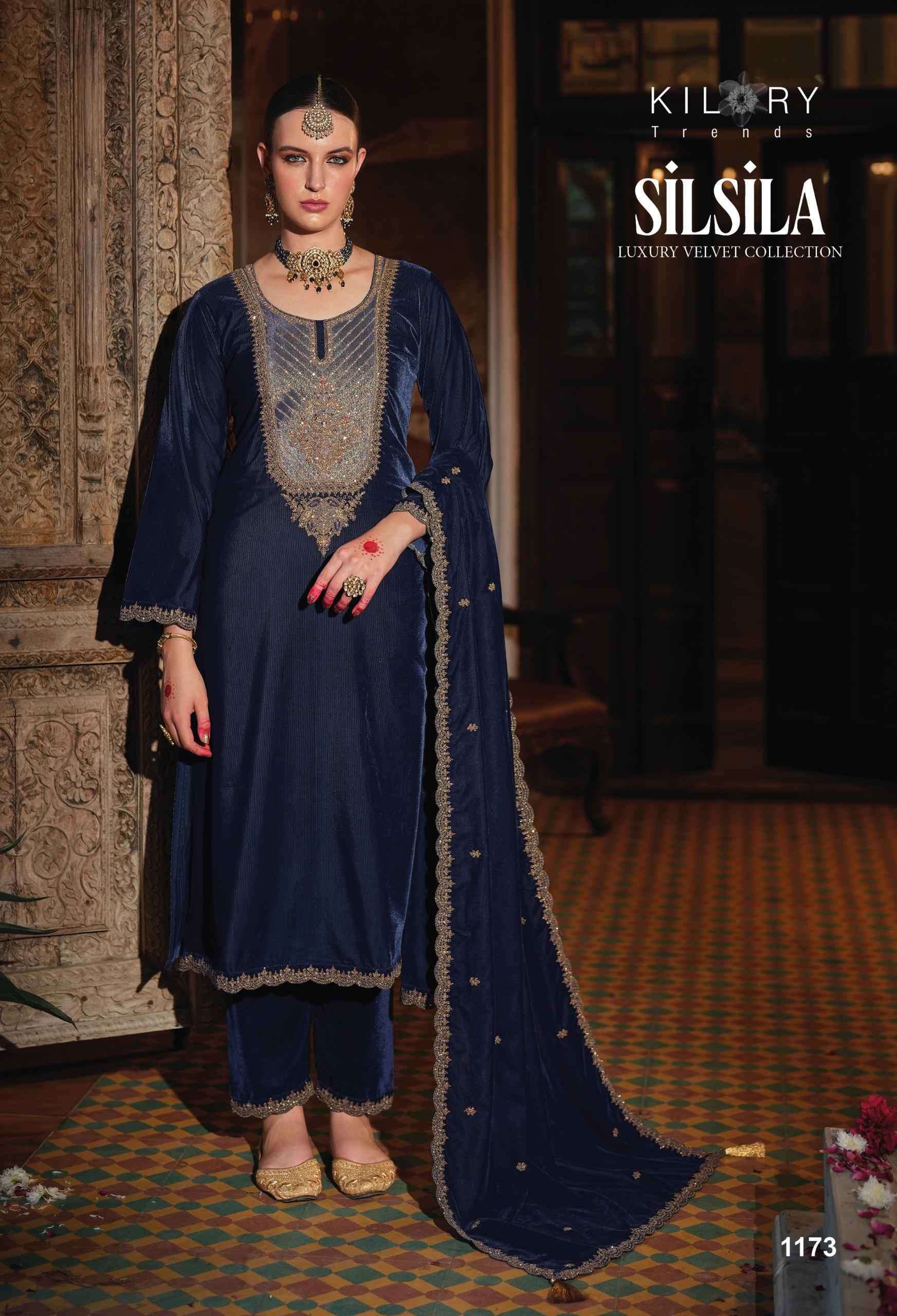 KILORY SILSILA EXCLUSIVE STYLISH VELVET SUIT CATALOGUE DEALERS EXPORTER 