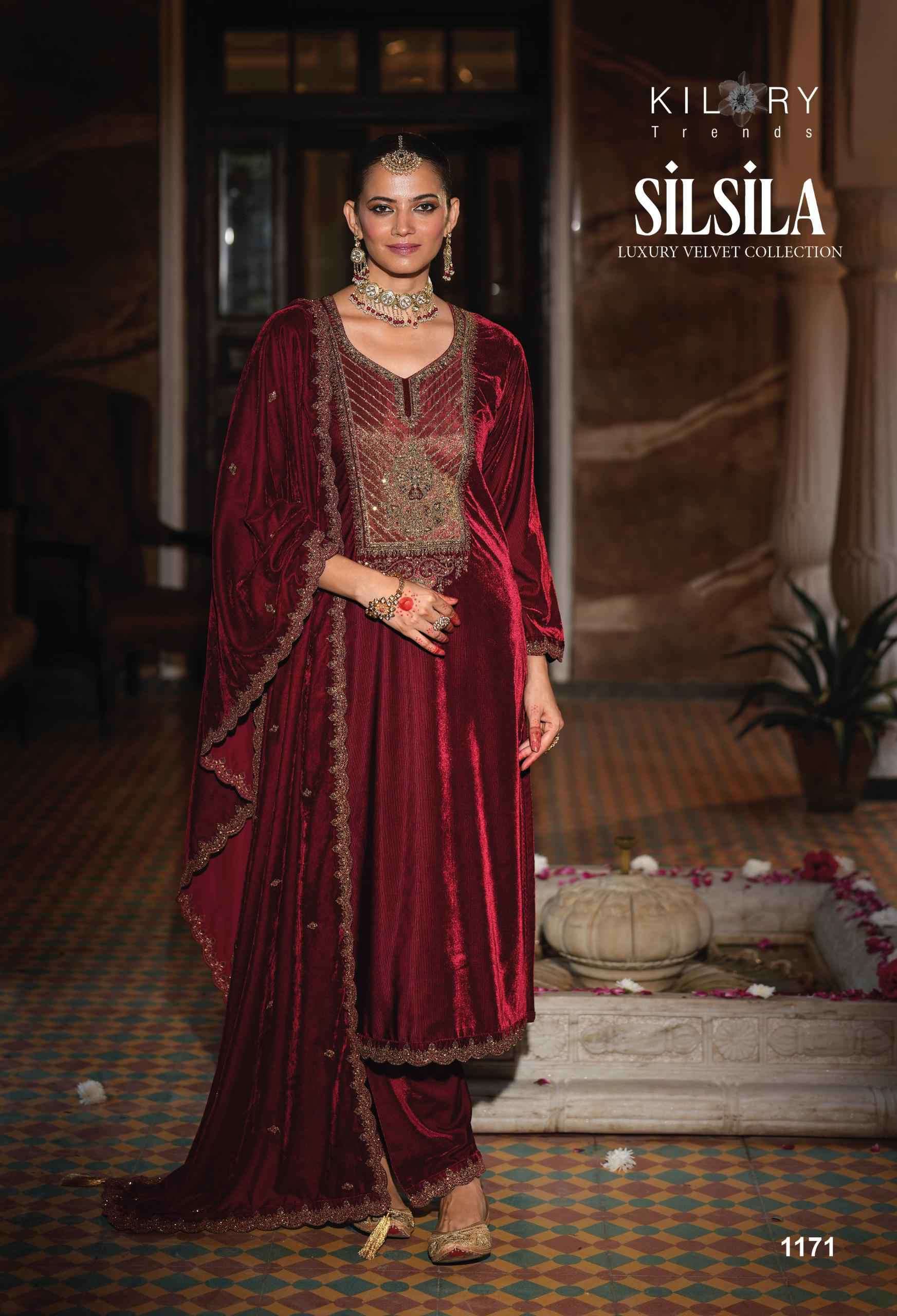 KILORY SILSILA EXCLUSIVE STYLISH VELVET SUIT CATALOGUE DEALERS EXPORTER 