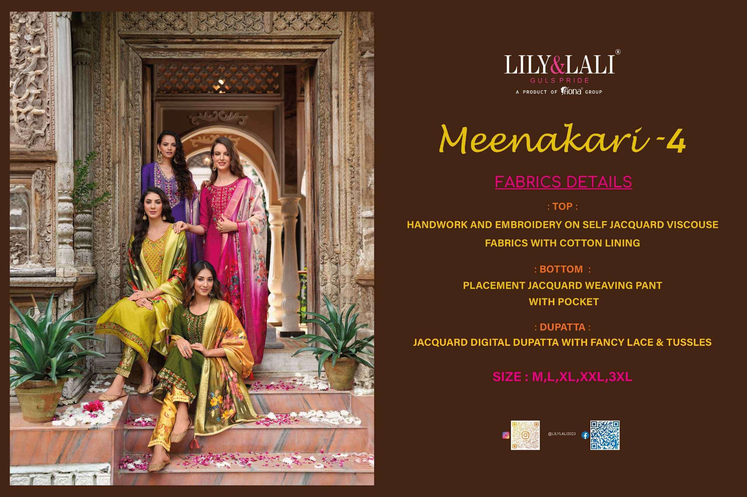 LILY AND LALI MEENAKARI VOL 4 PREMIUM DESIGN KURTI PANT WITH DUPATTA LATEST CATALOGUE 2024