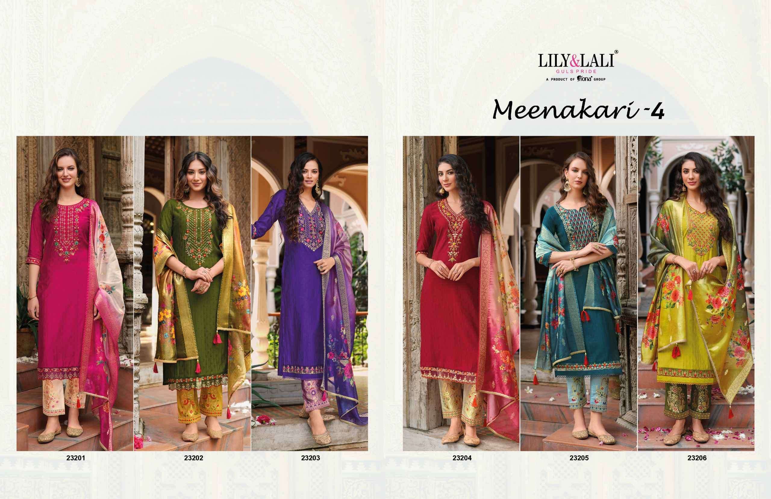LILY AND LALI MEENAKARI VOL 4 PREMIUM DESIGN KURTI PANT WITH DUPATTA LATEST CATALOGUE 2024