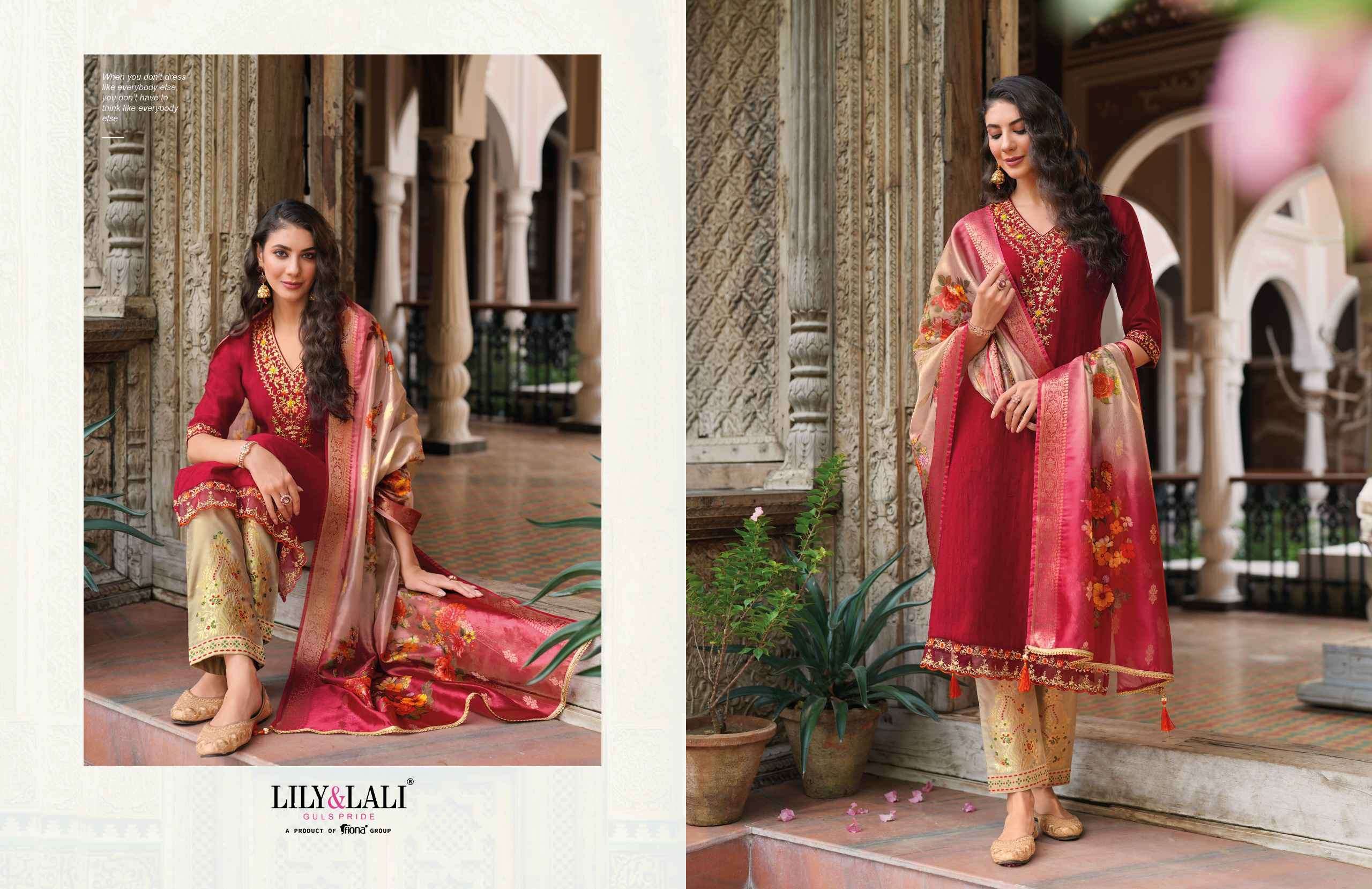 LILY AND LALI MEENAKARI VOL 4 PREMIUM DESIGN KURTI PANT WITH DUPATTA LATEST CATALOGUE 2024