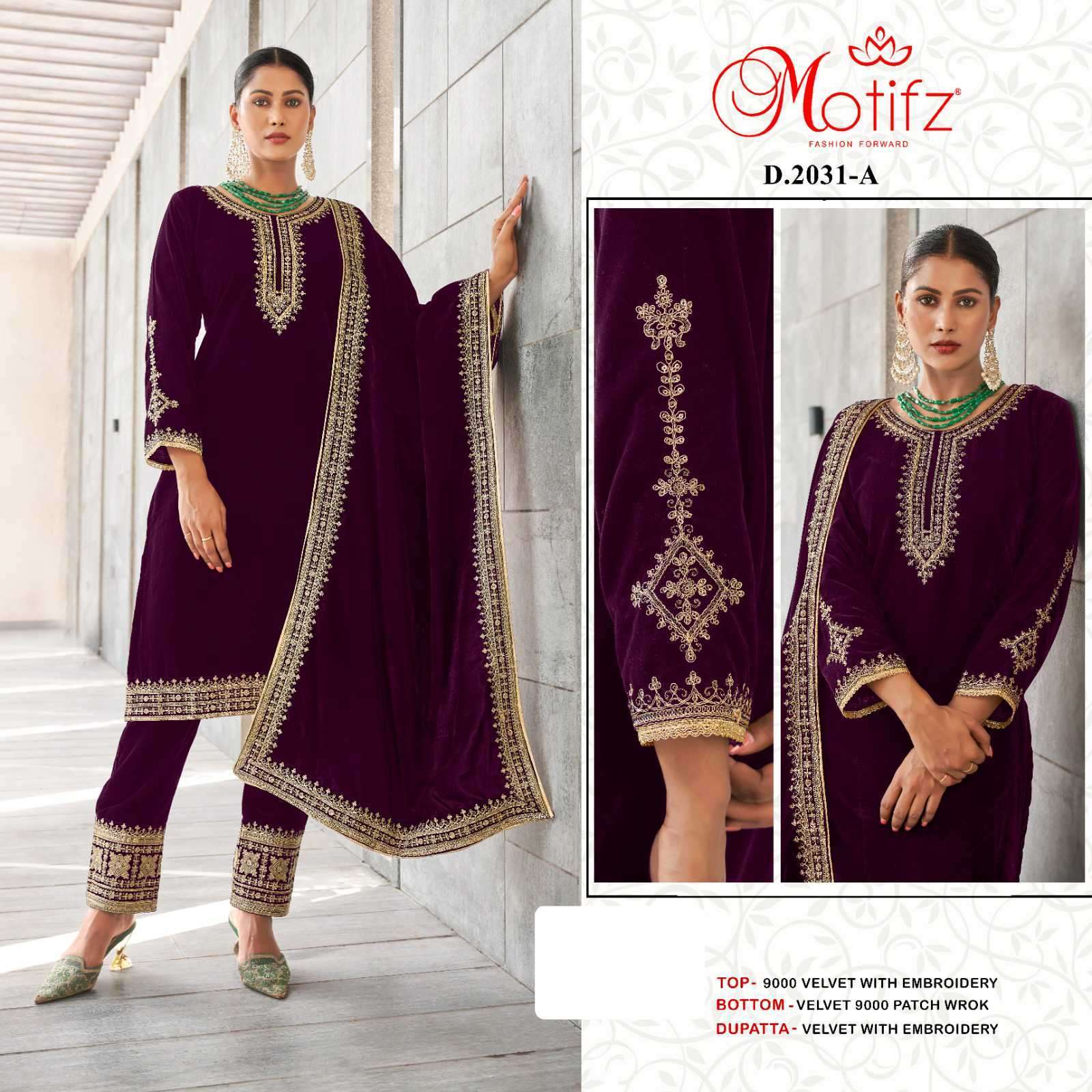 MOTIFZ 2031 COLORS FESTIVE WEAR VELVET SUIT CATALOGUE WHOLESALER 