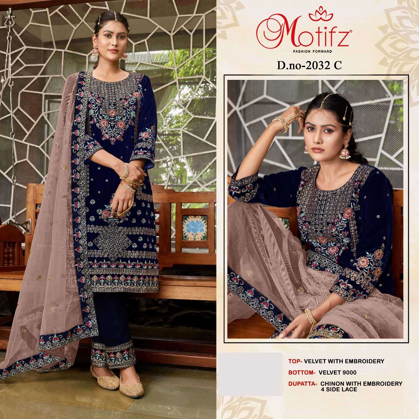 MOTIFZ D 2032 COLORS PAKISTANI VELVET SUIT COLLECTION WHOLESALER 2024