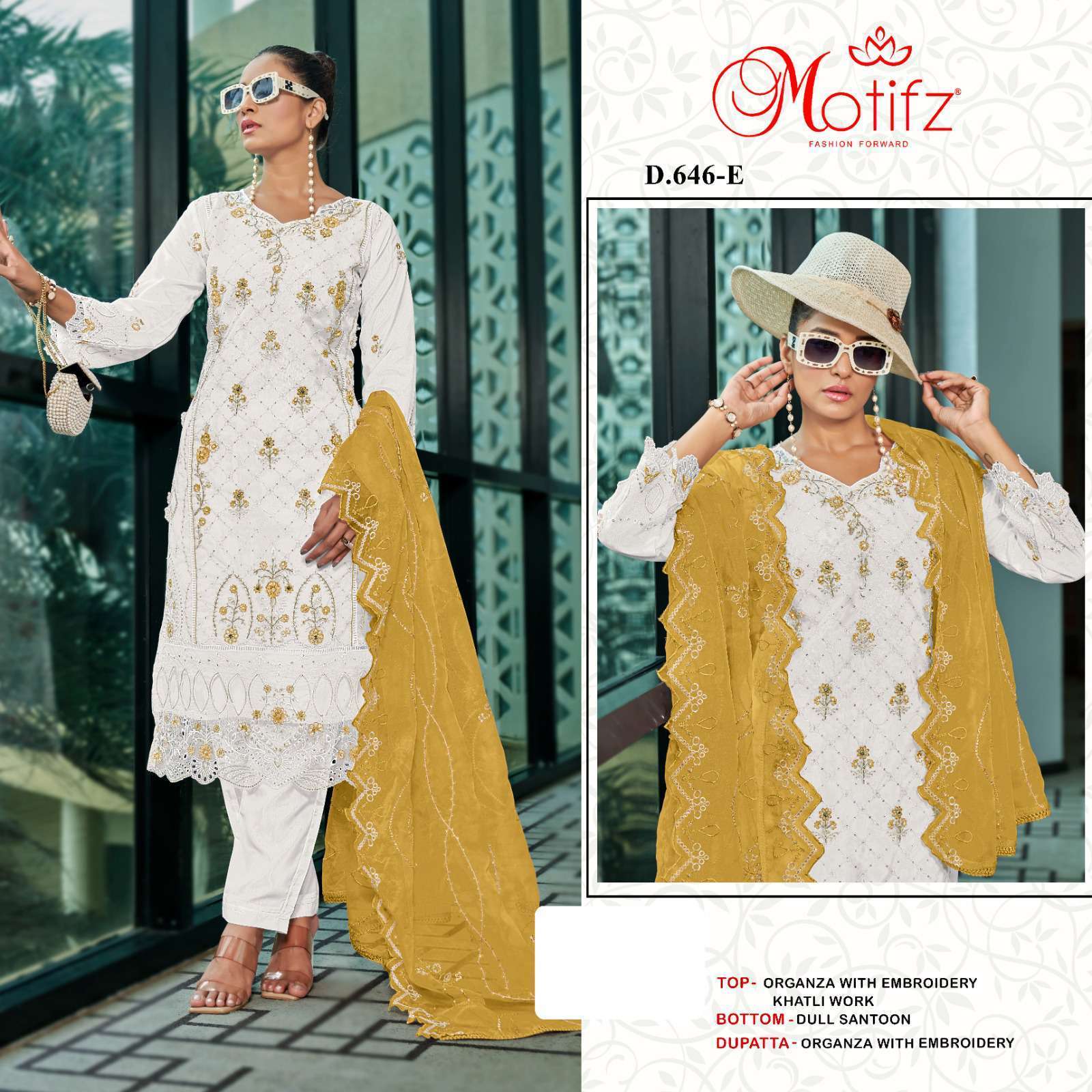 MOTIFZ D 646 COLORS HEAVY WORK EMBROIDERY PAKISTANI ORGANZA SUIT COLLECTION WHOLESALER 