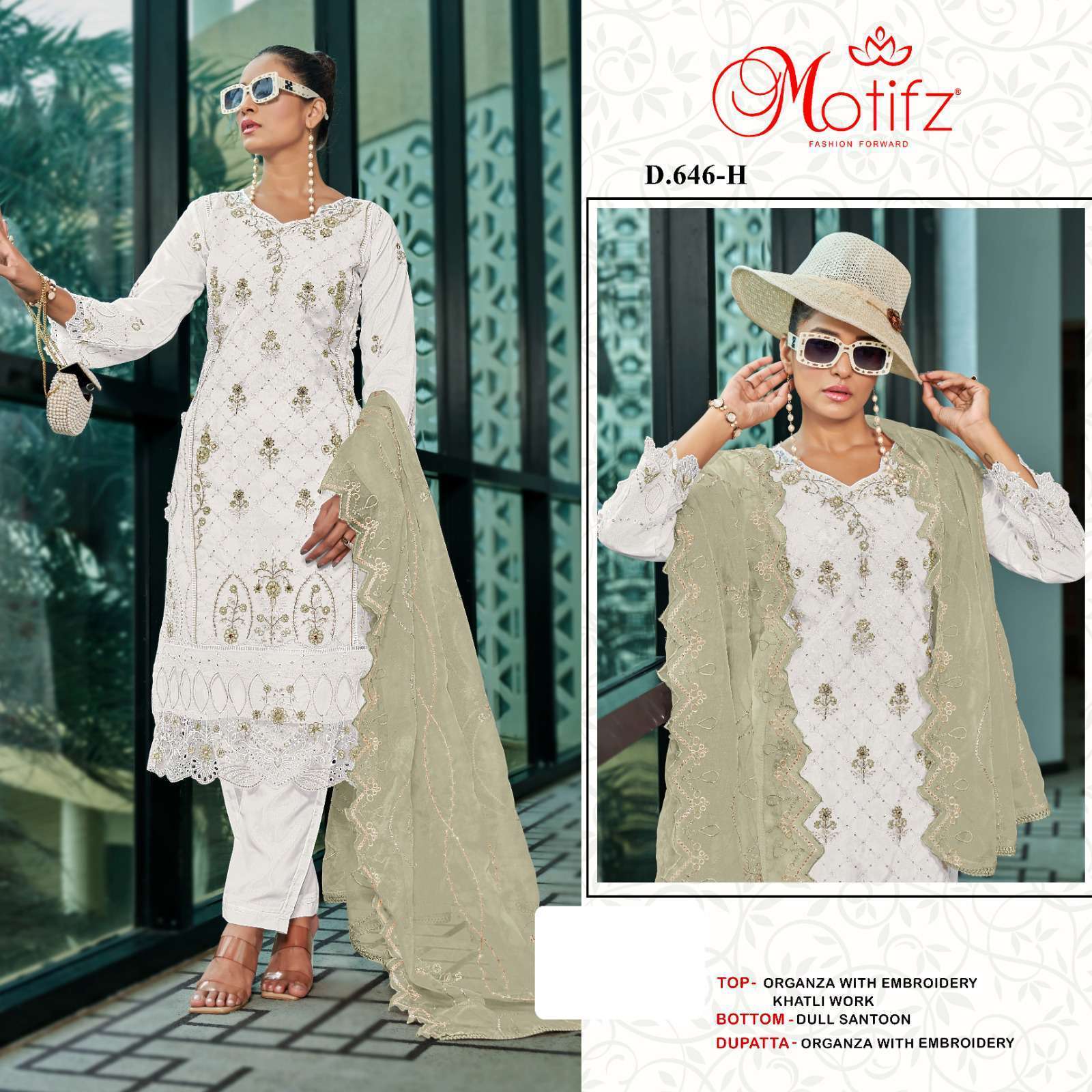 MOTIFZ D 646 COLORS HEAVY WORK EMBROIDERY PAKISTANI ORGANZA SUIT COLLECTION WHOLESALER 