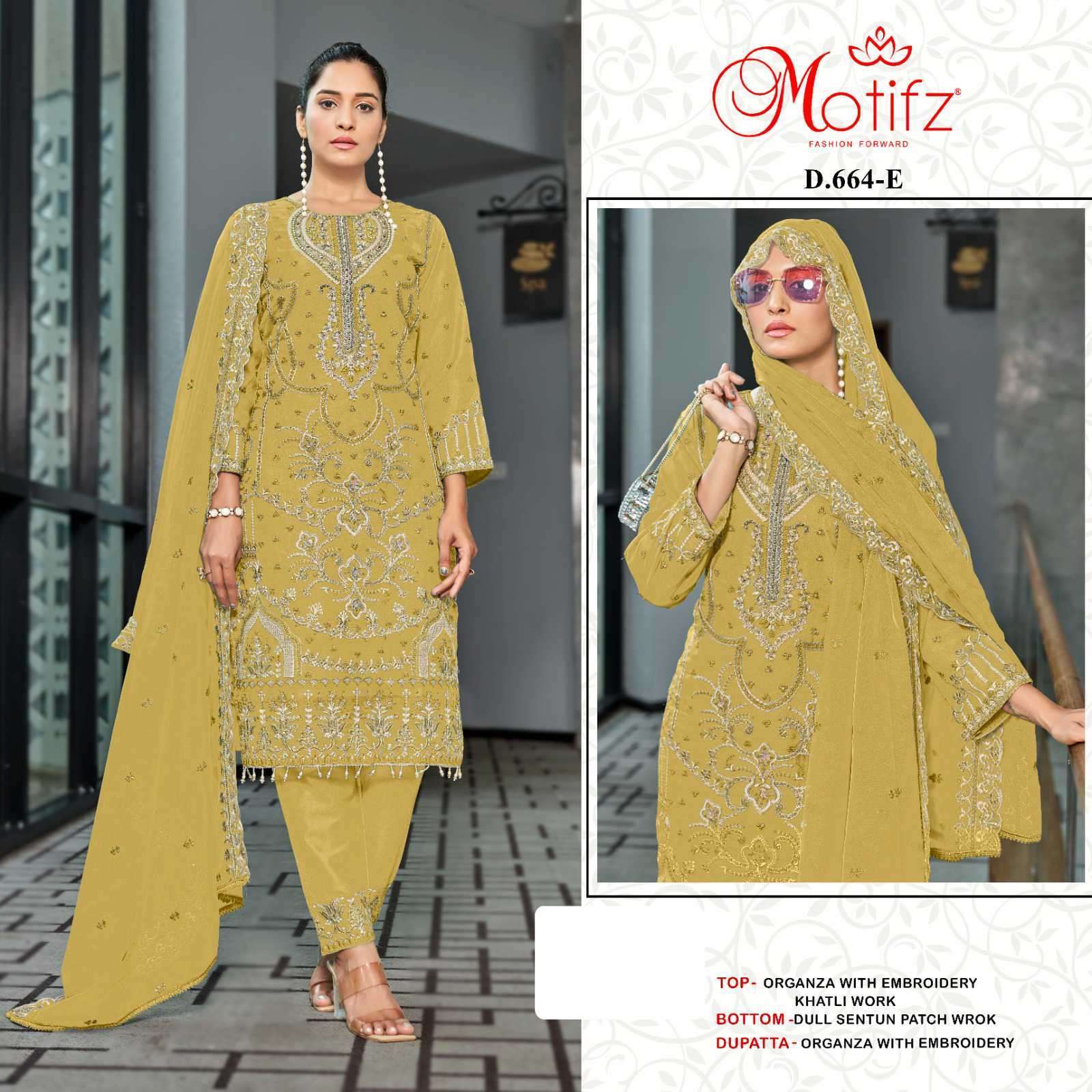 MOTIFZ D 664 COLORS HEAVY EMBROIDEREY WORK PAKISTANI SUIT CATALOGUE WHOLESALER 