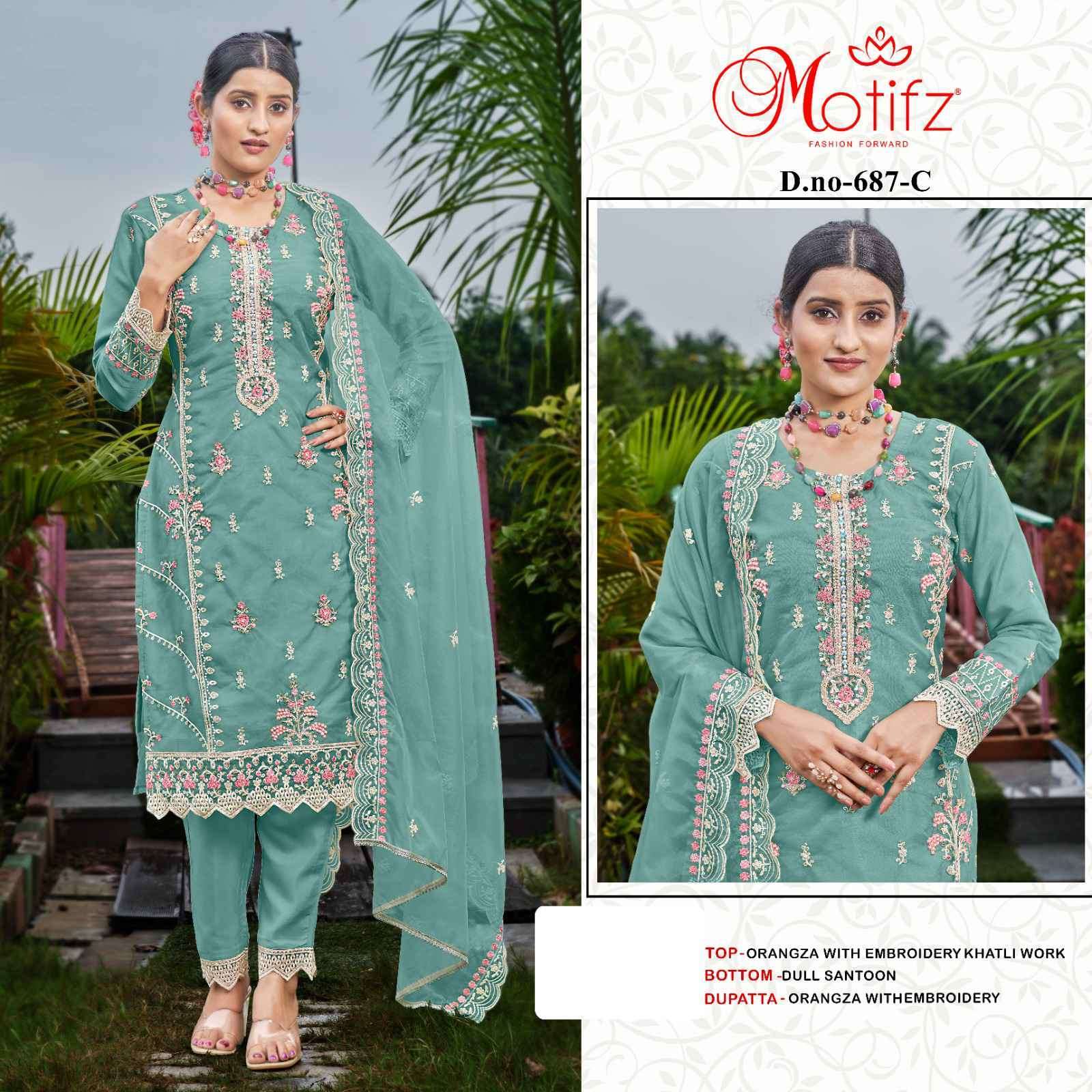 MOTIFZ D 678 COLORS ORGANZA PAKISTANI SUIT COLLECTION WHOLESALER 2024