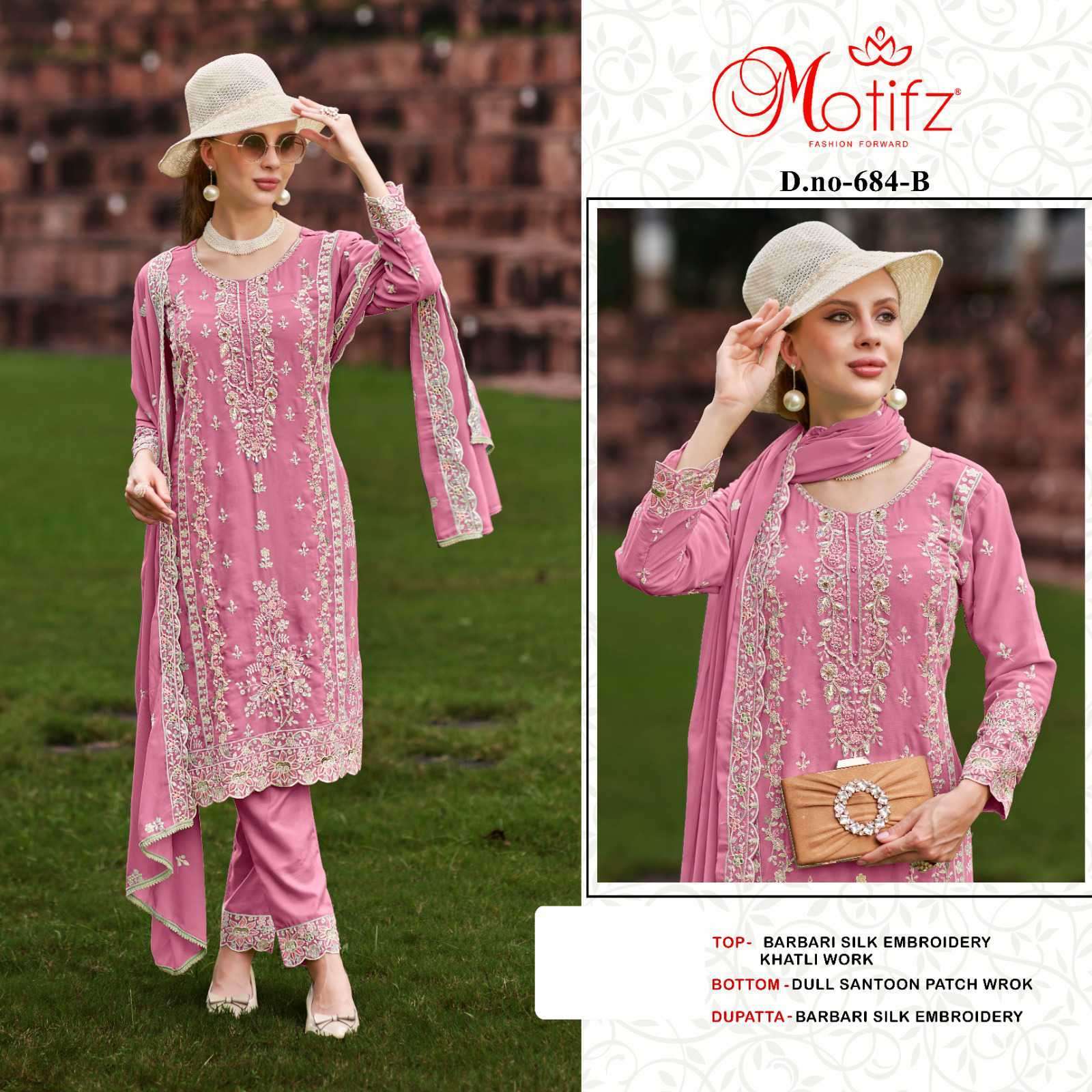 MOTIFZ D 684 COLORS PAKISTANI WORK DESIGNER SUIT CATALOGUE WHOLESALER 2024