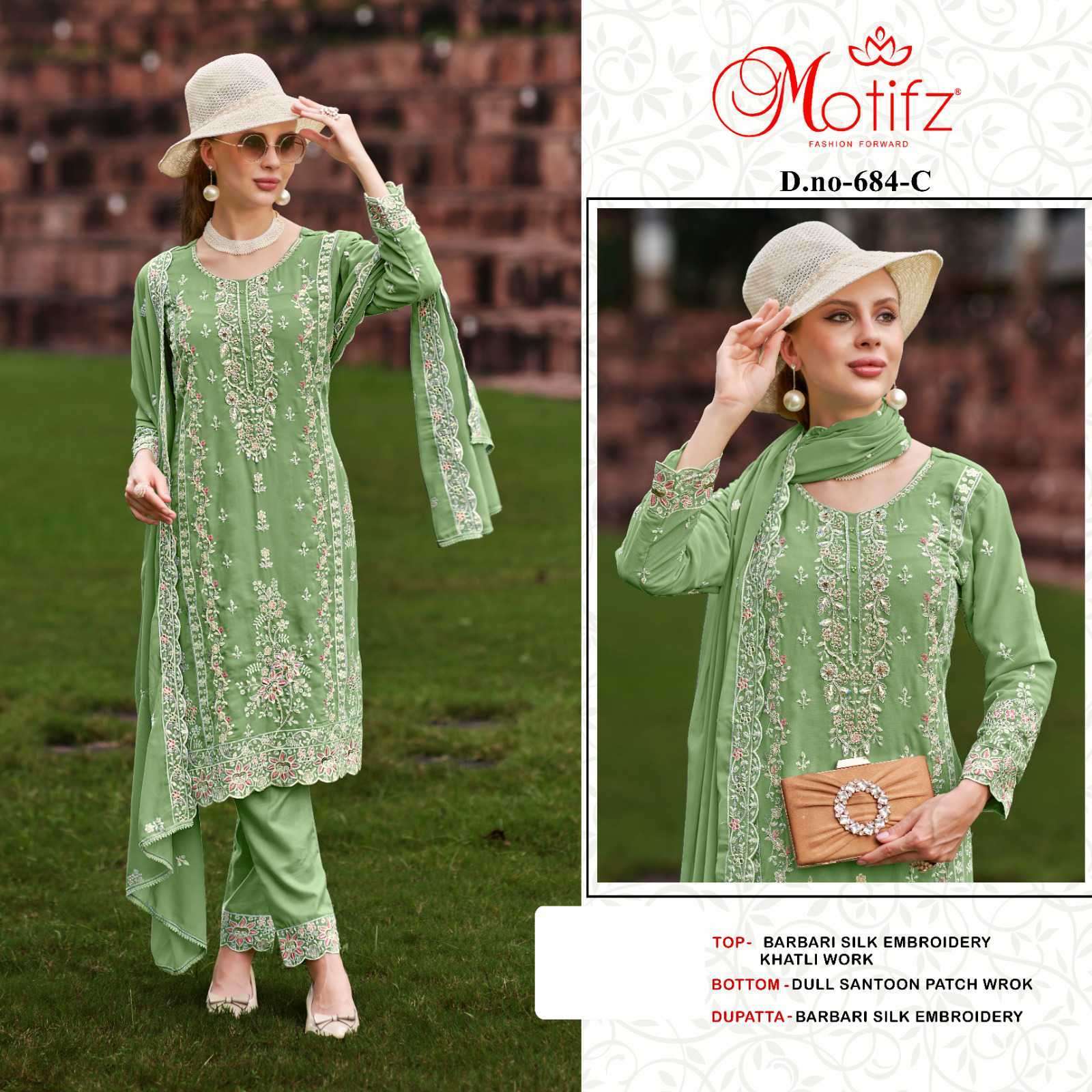 MOTIFZ D 684 COLORS PAKISTANI WORK DESIGNER SUIT CATALOGUE WHOLESALER 2024