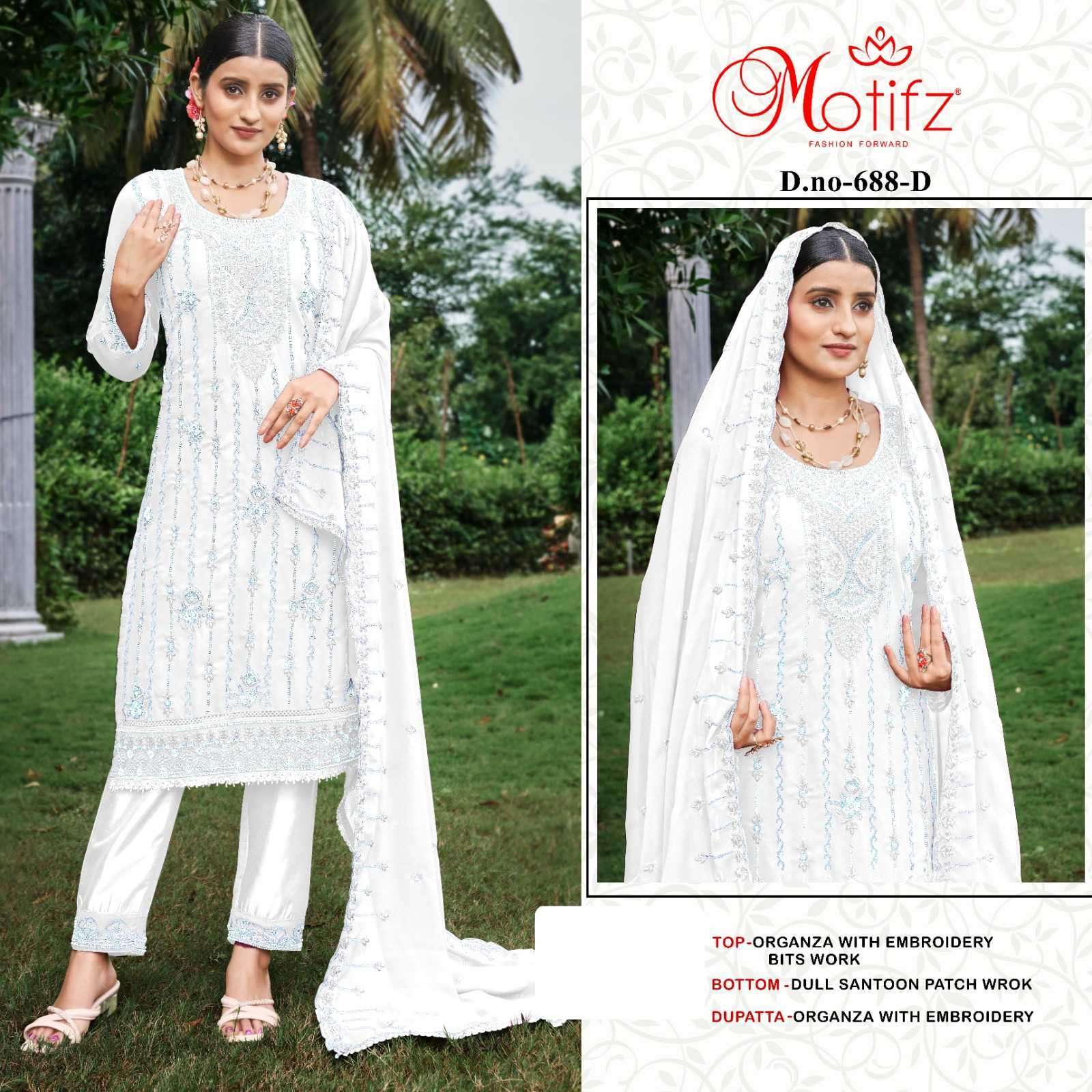 MOTIFZ D 688 COLORS HEAVY EMBROIDERY WORK ORGANZA DRESS MOTIFZ WHOLESALER 