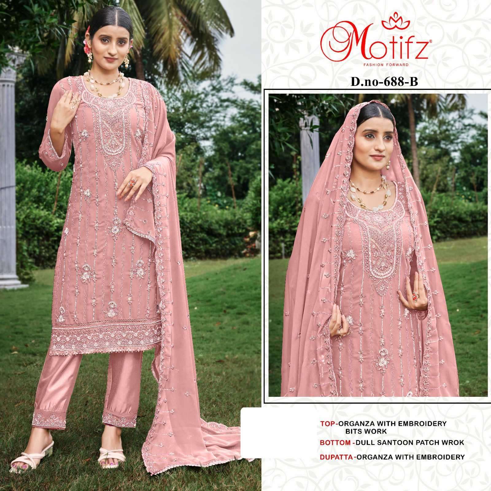MOTIFZ D 688 COLORS HEAVY EMBROIDERY WORK ORGANZA DRESS MOTIFZ WHOLESALER 
