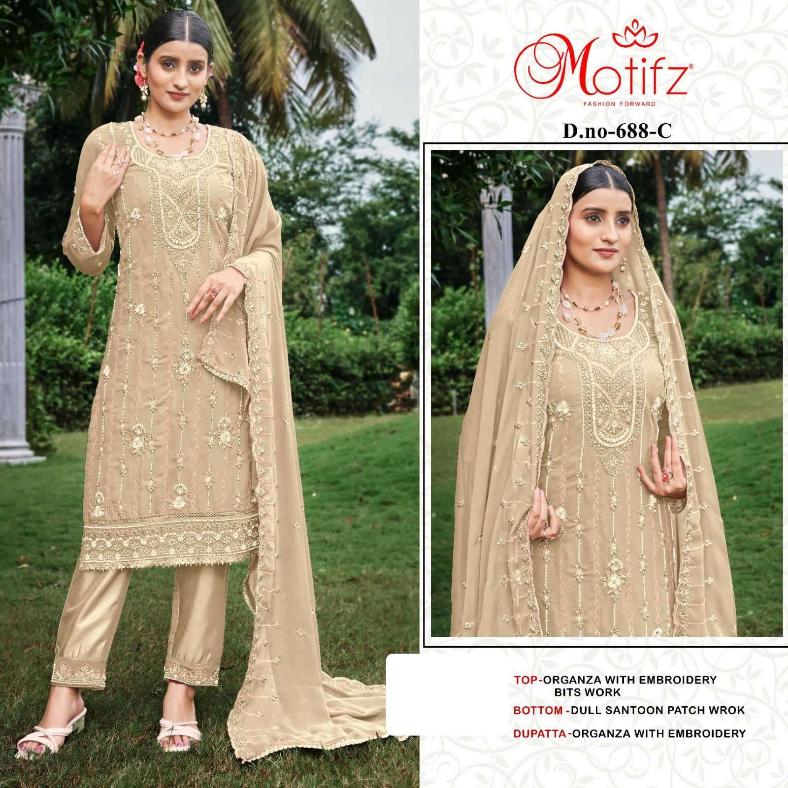 MOTIFZ D 688 COLORS HEAVY EMBROIDERY WORK ORGANZA DRESS MOTIFZ WHOLESALER 
