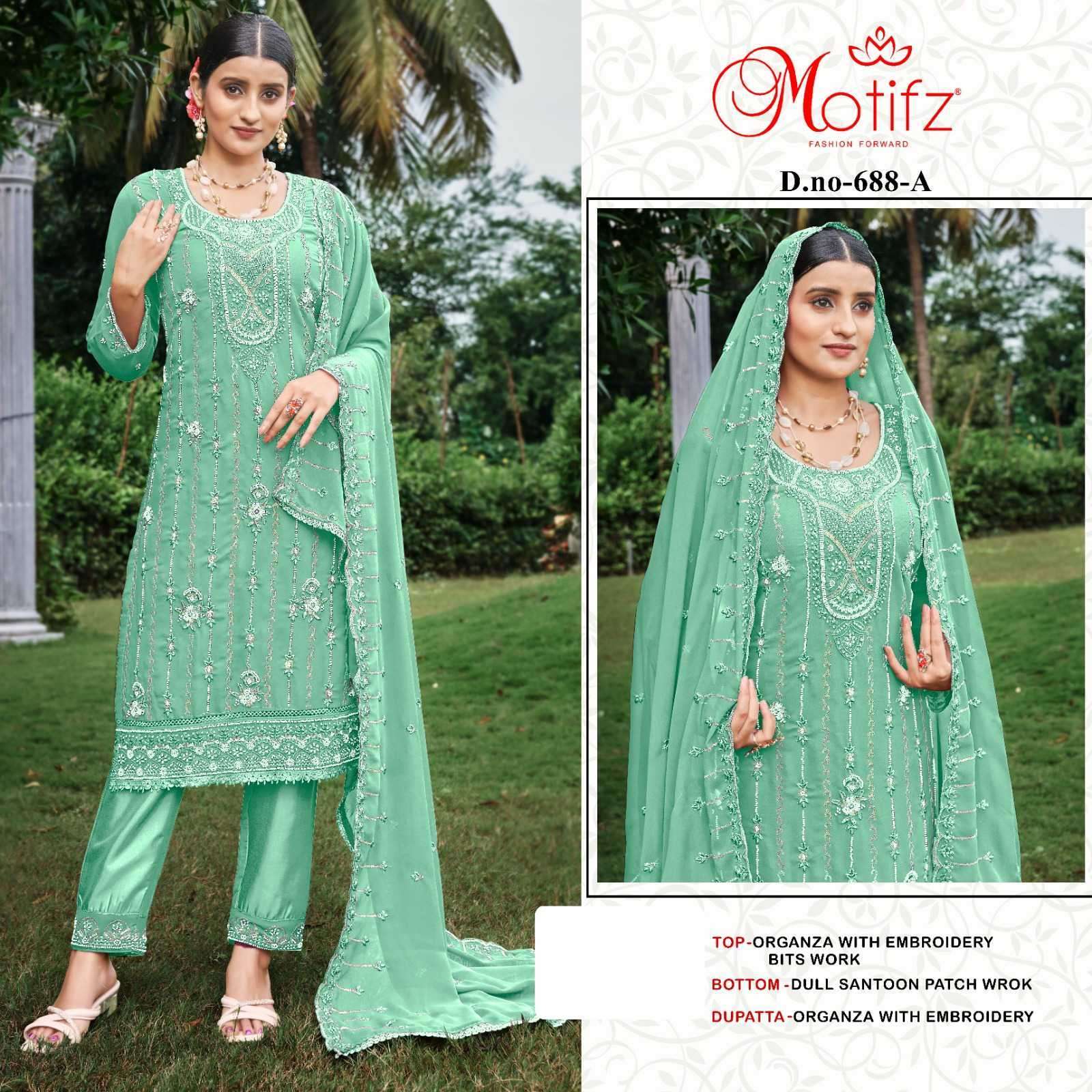 MOTIFZ D 688 COLORS HEAVY EMBROIDERY WORK ORGANZA DRESS MOTIFZ WHOLESALER 