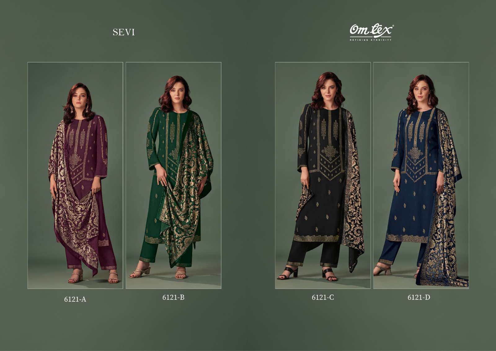 OMTEX SEVI PARTYWEAR STYLE PASHMINA JACQUARD SUIT CATALOGUE 2024