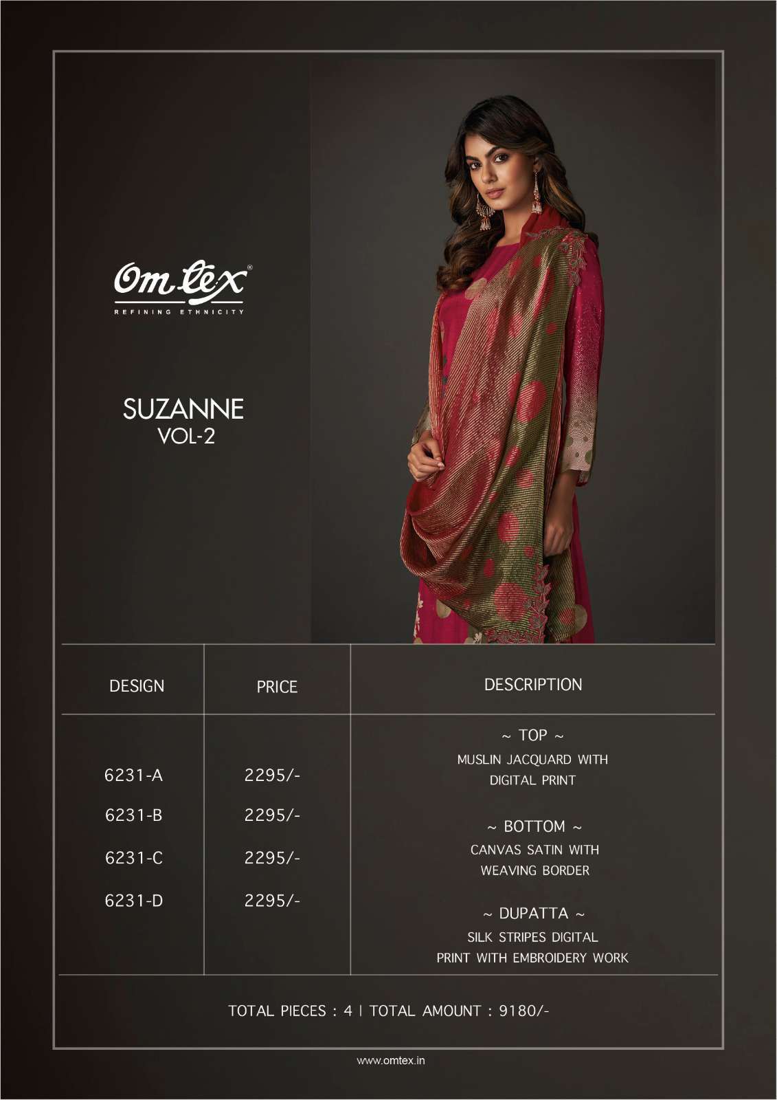 OMTEX SUZANNE VOL 2 JACQUARD MUSLIN SUIT CATALOGUE WHOLESALER 2024